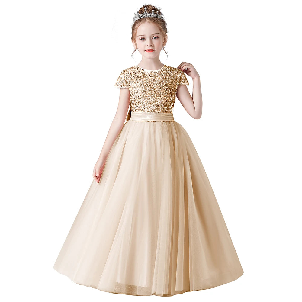 Lace Flower Girl Dress Short Sleeve Princess Gown for Wedding Birthday Party - Perfect for Flower Girls, Pageants, and Special Occasions