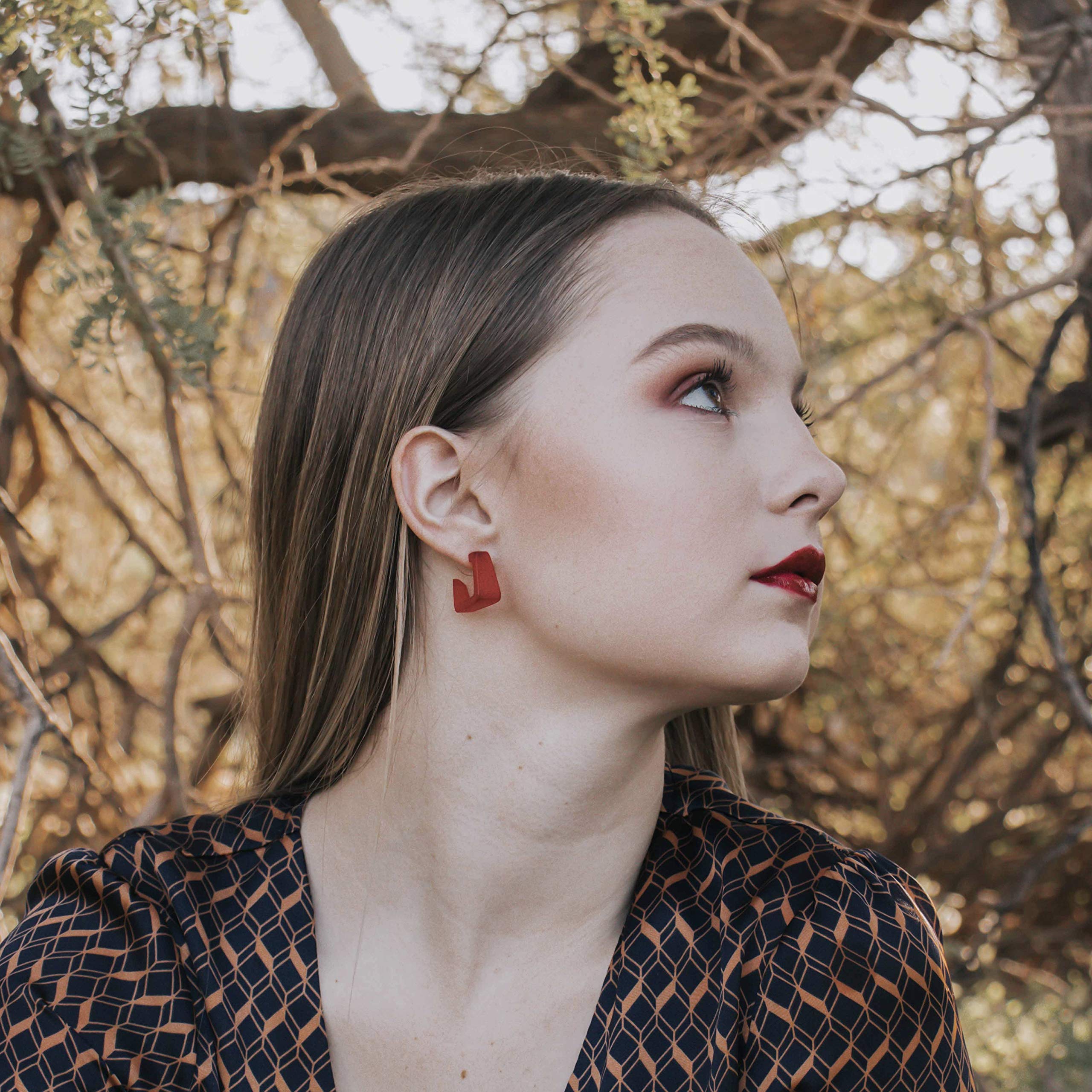 Vintage Brown Lucite Acrylic Square Hoop Earrings for Women - Lightweight Hypoallergenic Handmade Jewelry - 3/4