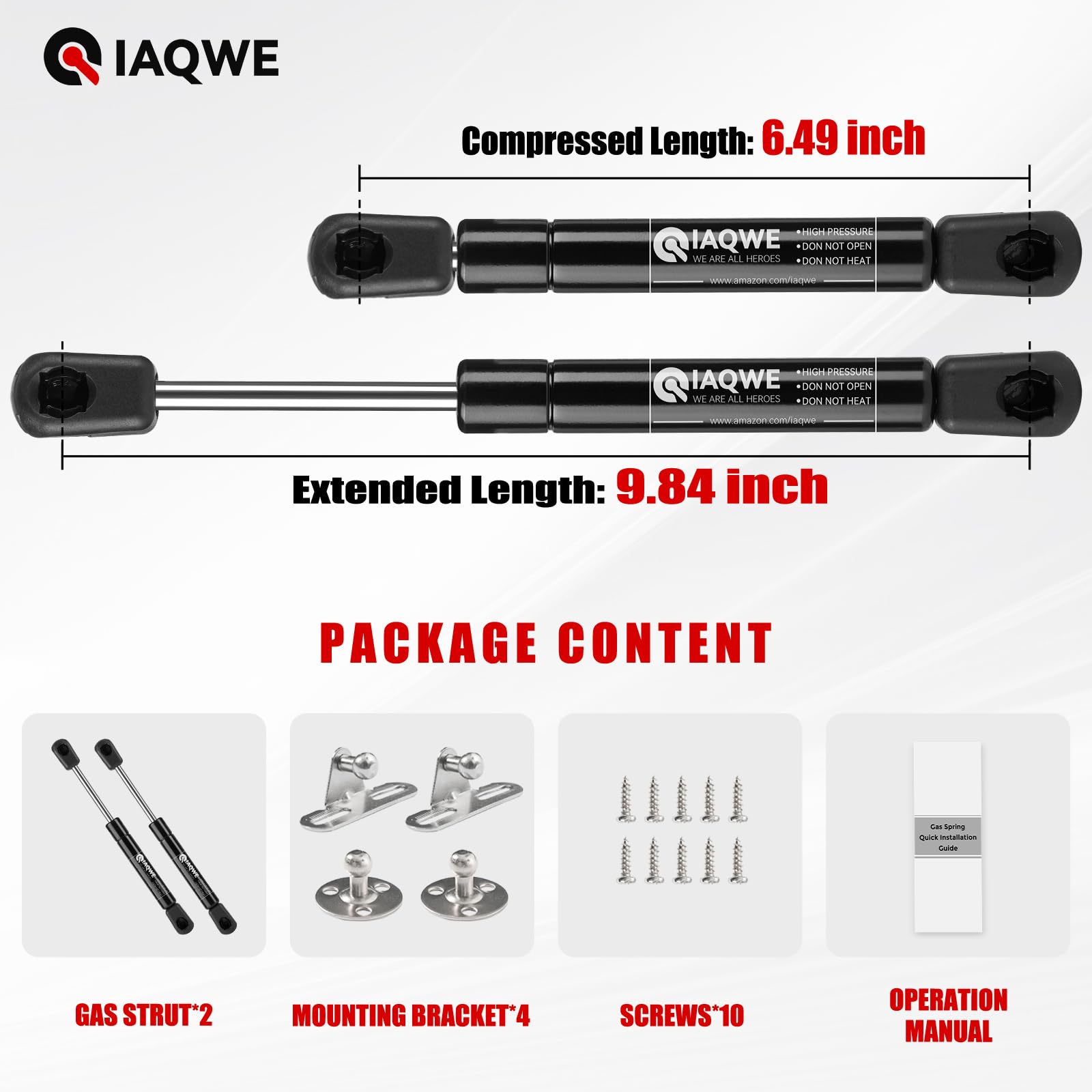 10 Inch 45lb/200N Gas Struts Lift Support for Sentry Safe, Tool Box, RV Cabinet, Camper Shell - Fits ATC, Snugtop, Leer Truck Toppers & Rear Window Caps (2 Pack) - Perfect for Storage Lids, Truck Toolboxes & RV Organization