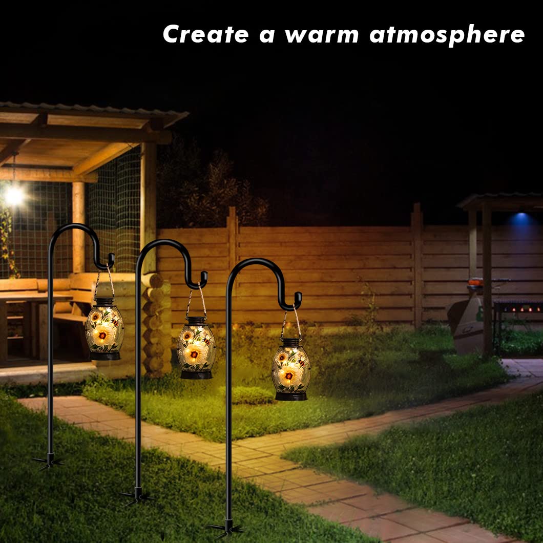 60 Inch Heavy Duty Adjustable Outdoor Shepherd Hooks for Hanging Plants - 2 Pack Black Garden Hooks for Solar Lanterns, Wind Chimes, Flower Baskets & Hummingbird Feeders - Perfect for Patio, Deck, Yard and Garden Decor