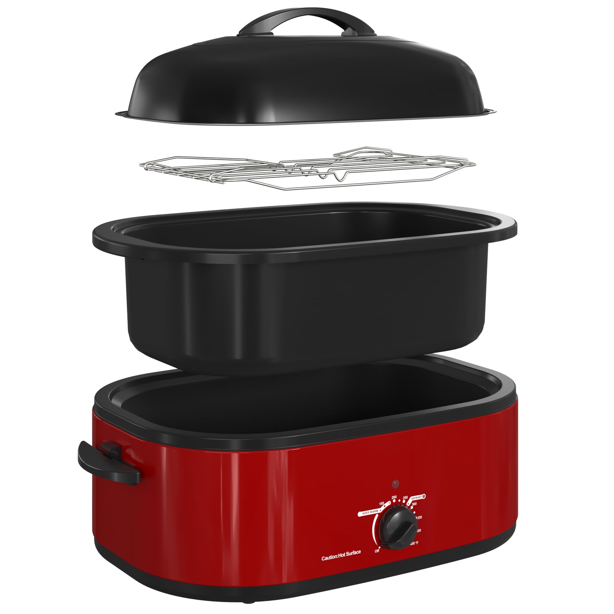 20 Quart Electric Roaster Oven with Self-Basting Lid, Turkey Roaster Oven with Removable Pan and Rack, Red – Perfect for Holiday Feasts and Large Family Gatherings