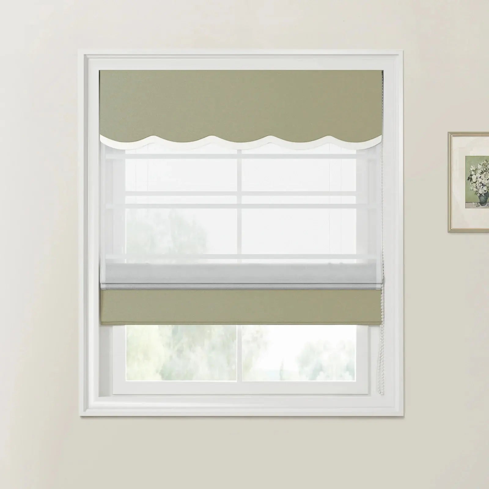 Custom Valanced Day & Night Roman Shade with Cord Lift - Blackout Window Treatment for Bedroom & Living Room