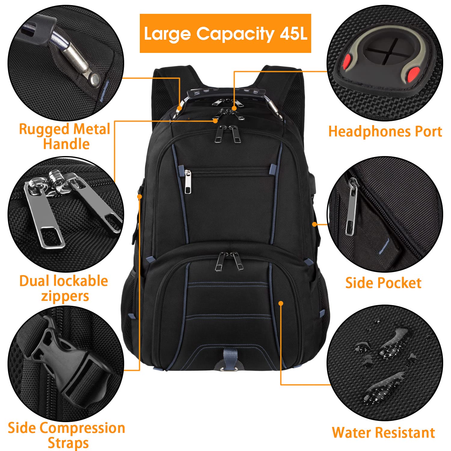 LTINVECK 50L Large Travel Laptop Backpack for Men & Women - TSA Friendly Carry On Backpack with USB Charging Port - Water Resistant Durable 17 Inch Laptop Bag for Business, College, Commuting & Air Travel