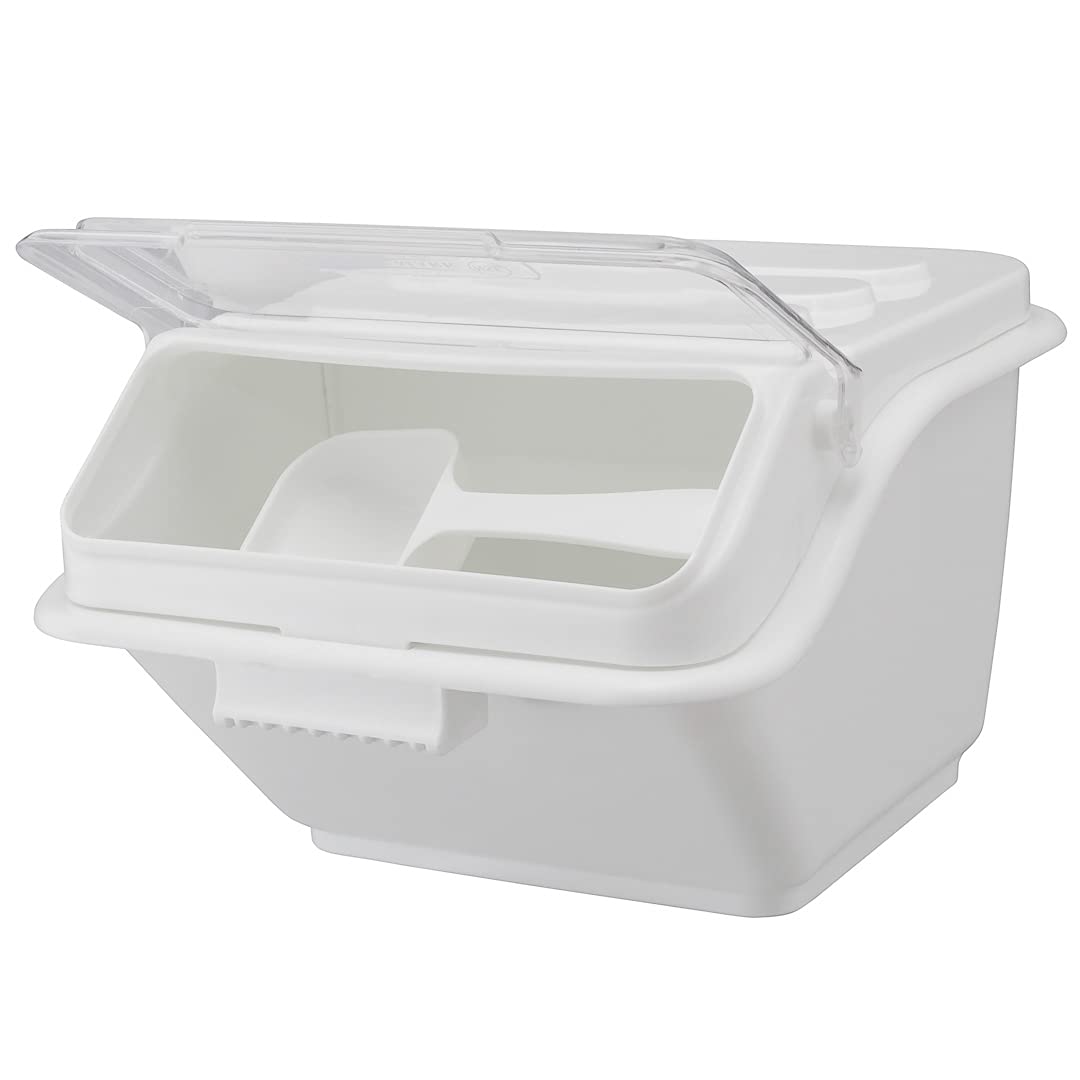 Restaurantware Met Lux 2.6 Gallon Food Storage Container with Lid & Measuring Scoop - Stackable White Plastic Ingredient Bin for Flour, Sugar & Bulk Foods | Perfect for Commercial Kitchens, Bakeries & Pantry Organization
