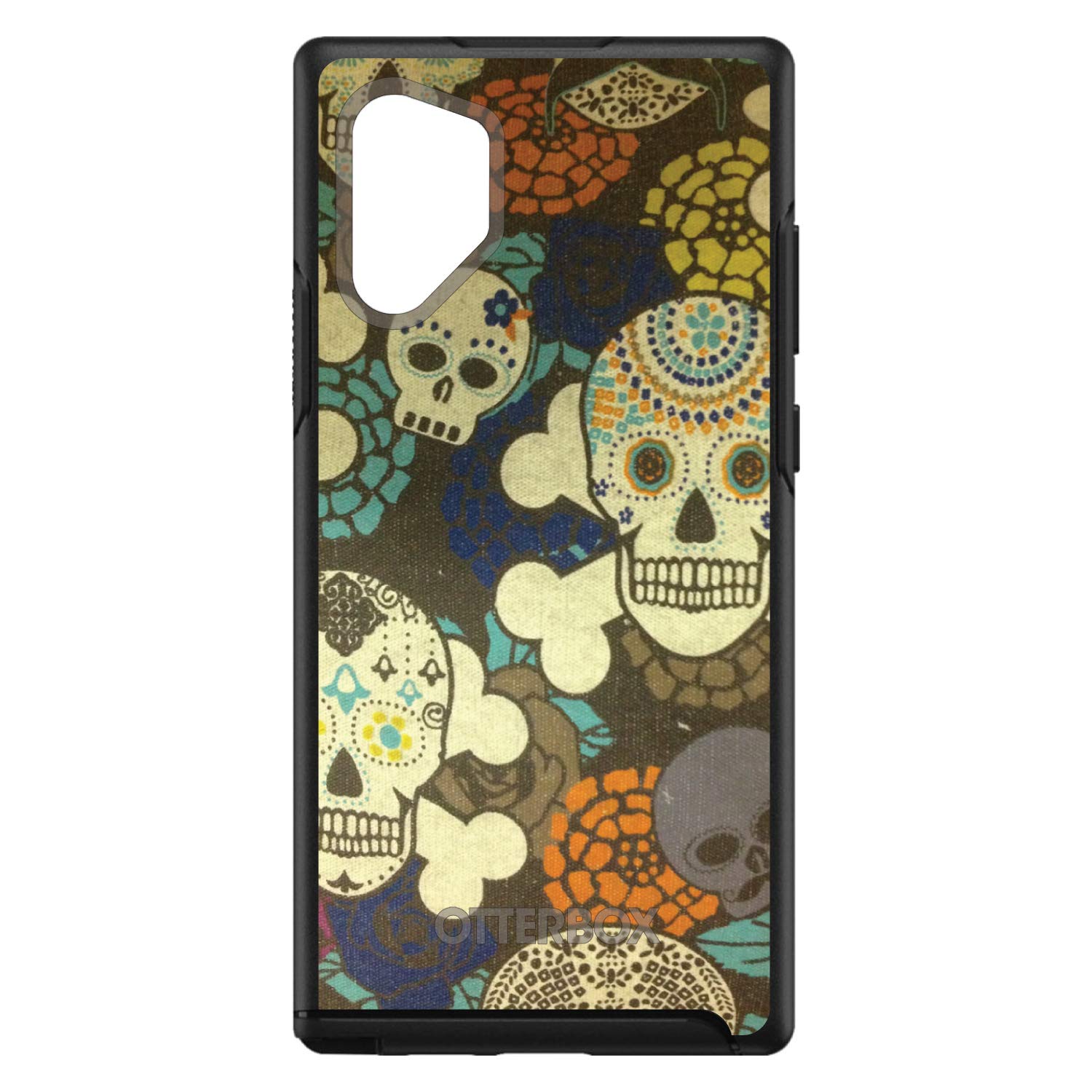 DistinctInk Samsung Galaxy Note 10 Plus Case (6.8 Inch) - Black Custom Phone Cover with Sugar Skulls Design in Green & Orange - Durable Protection Replacement for OtterBox Symmetry - Perfect for Work, Travel and Everyday Use