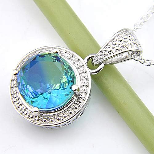 Newest Fire Round Blue Tourmaline Gemstone Silver Pendant Necklace for Women - Elegant Jewelry Gift for Birthday, Anniversary & Special Occasions
