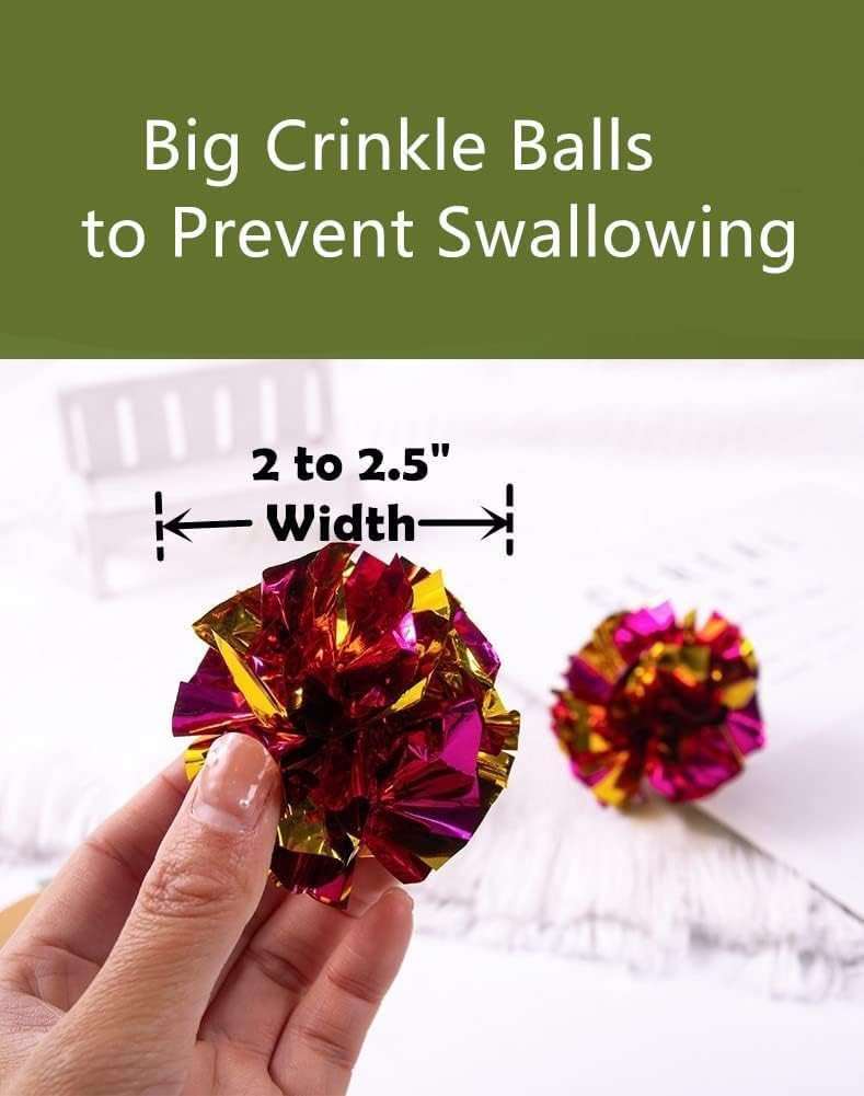 Interactive Mylar Crinkle Balls Cat Toys - 6 Pack Soft Crinkle Pet Toys for Kittens & Adult Cats - Perfect for Exercise, Play & Weight Management - Great for Indoor Playtime & Stimulating Natural Hunting Instincts