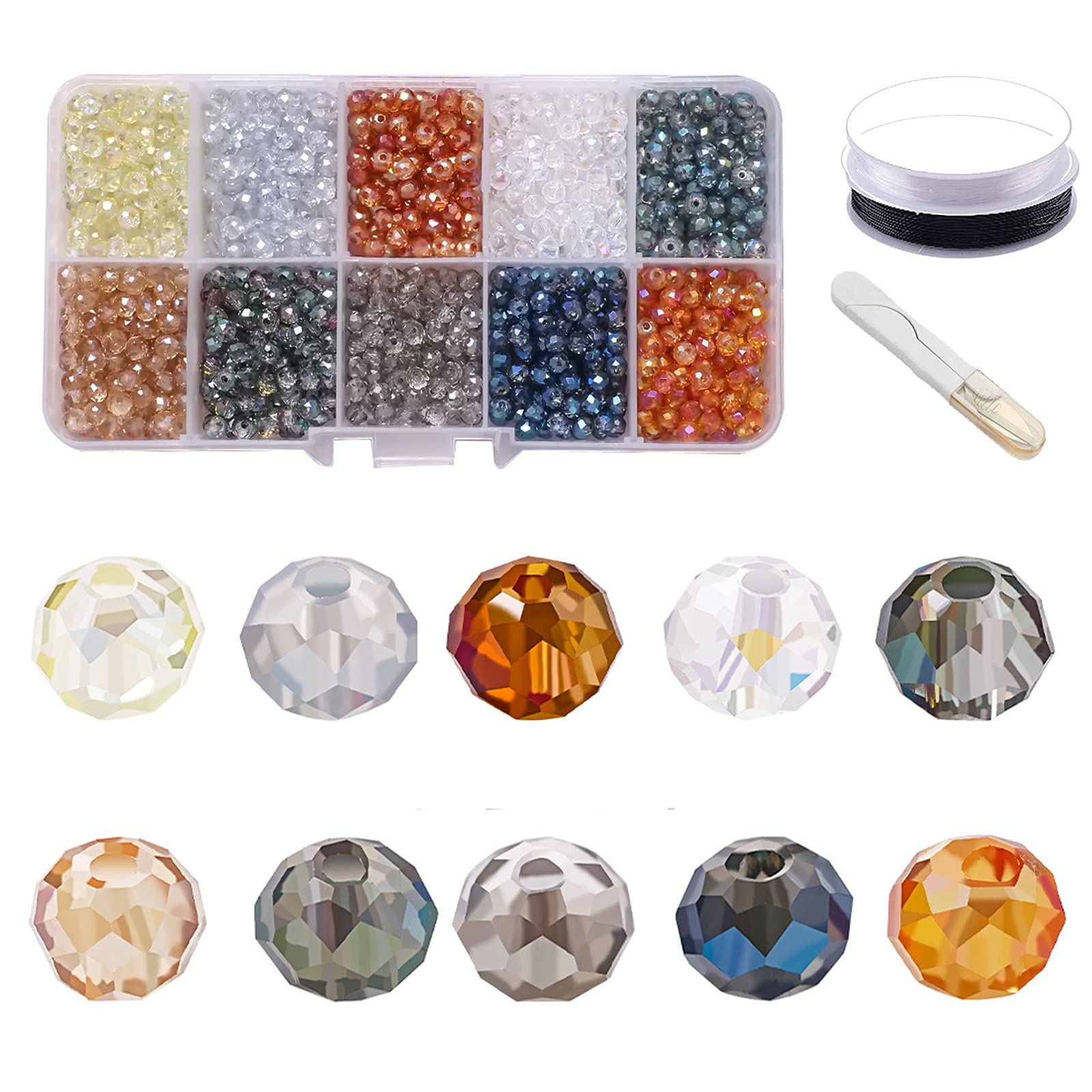 4mm Faceted Briolette Glass Beads for Jewelry Making - 1000pcs Assorted Colors in Storage Box | DIY Necklace, Bracelet, Earrings & Craft Projects (Brown)