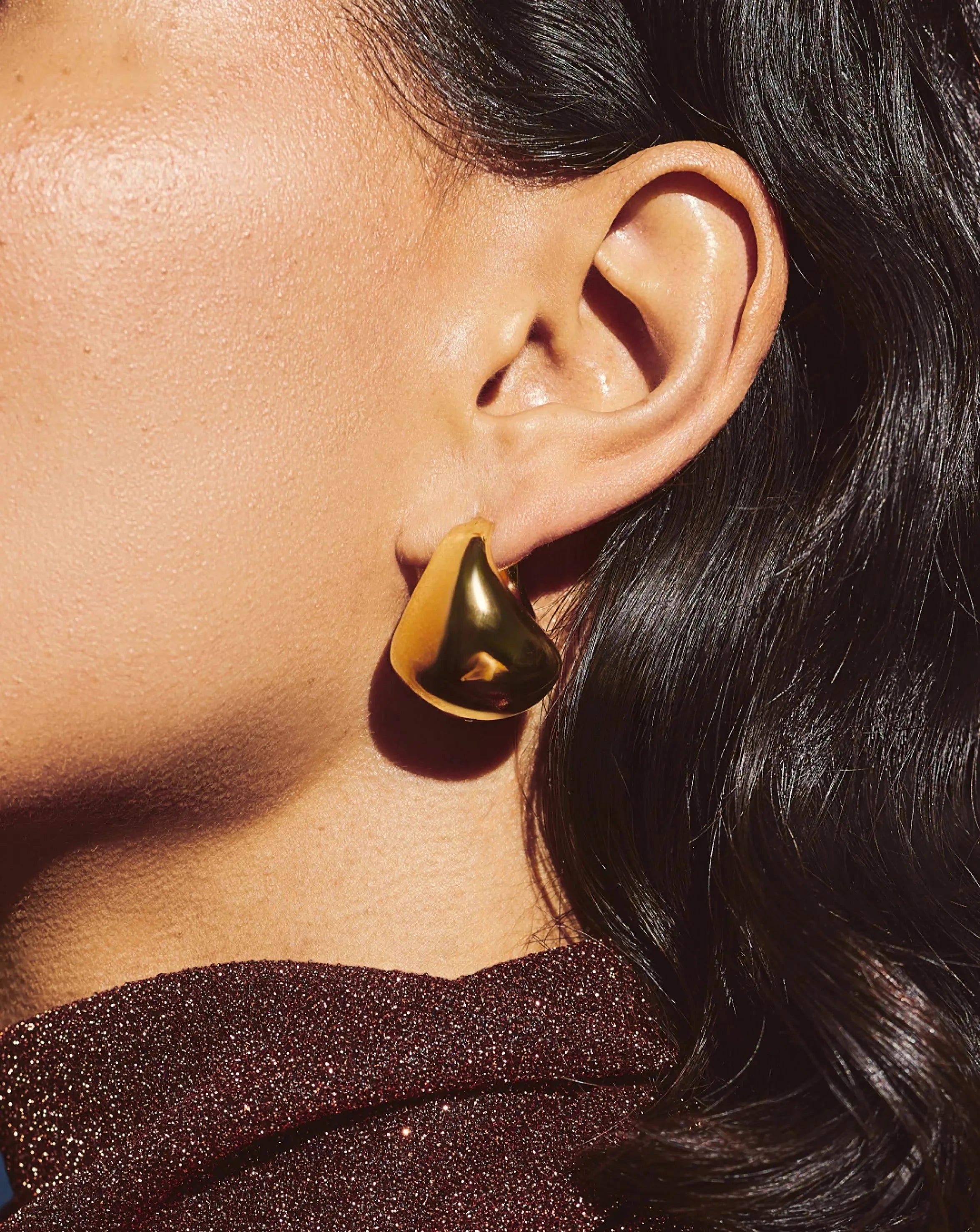 Stylish Sculptural Chubby Dome Medium Hoop Earrings - 18k Gold Plated for Women | Trendy Statement Jewelry for Parties, Weddings & Everyday Wear
