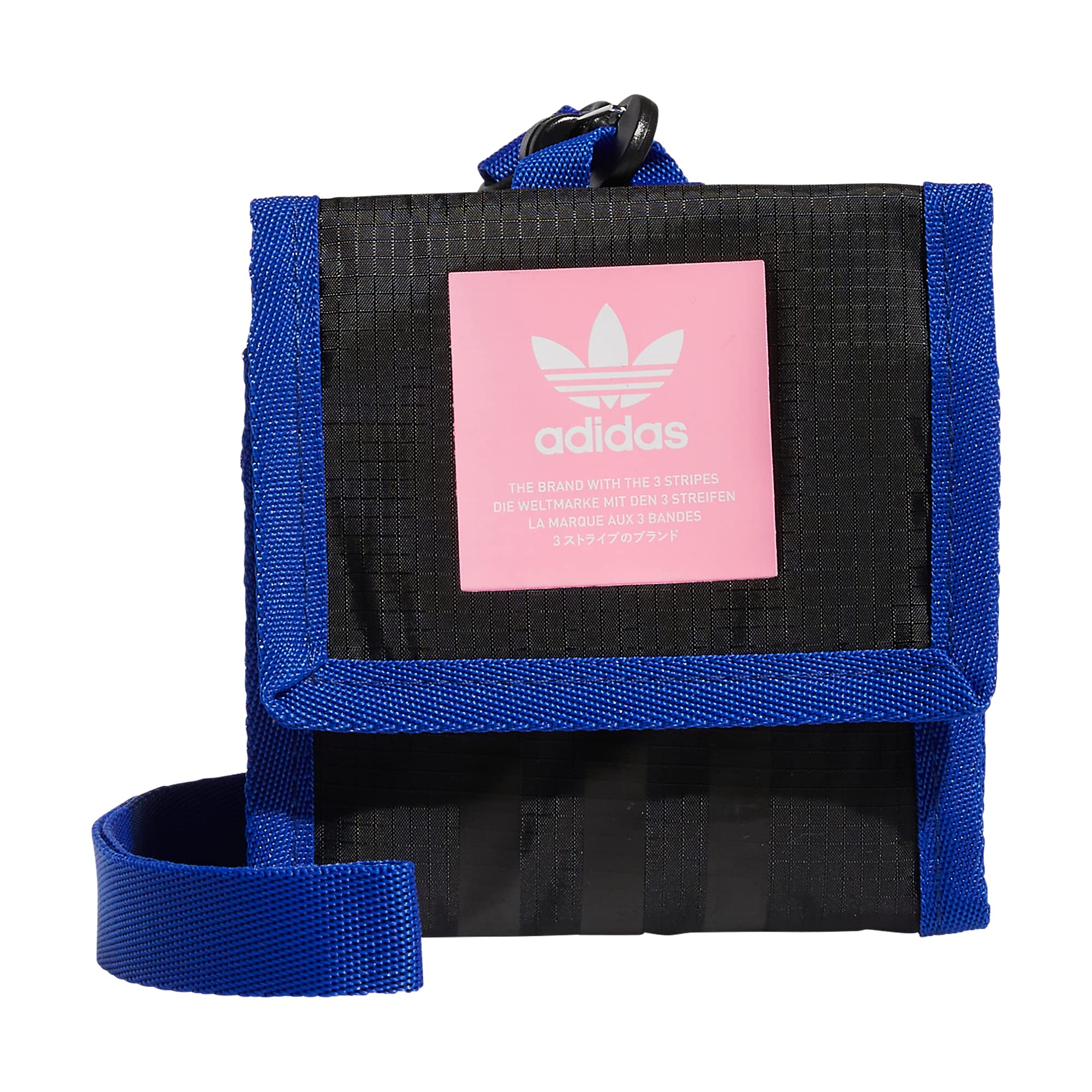 Adidas Originals Travel Neck Pouch Wallet with Detachable Lanyard - Black, Lucid Blue & Beam Pink - One Size - Perfect for Travel, Hiking & Outdoor Activities