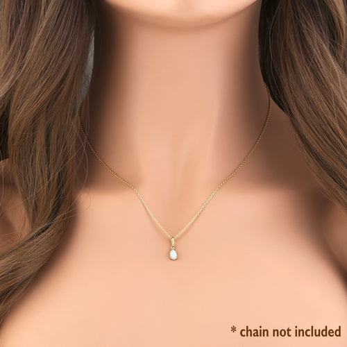 14K Solid Yellow Gold White Opal & CZ Oval Pendant Necklace - Elegant Jewelry Gift for Women, Perfect for Weddings, Anniversaries & Special Occasions