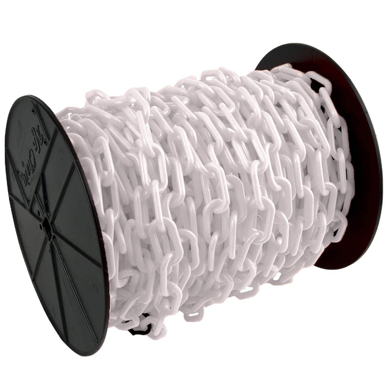 Mr. Chain Plastic Barrier Chain Reel - 1.5-Inch Link Diameter, 200-Foot Length, White (30101) - Ideal for Crowd Control, Event Safety, and Construction Site Barriers