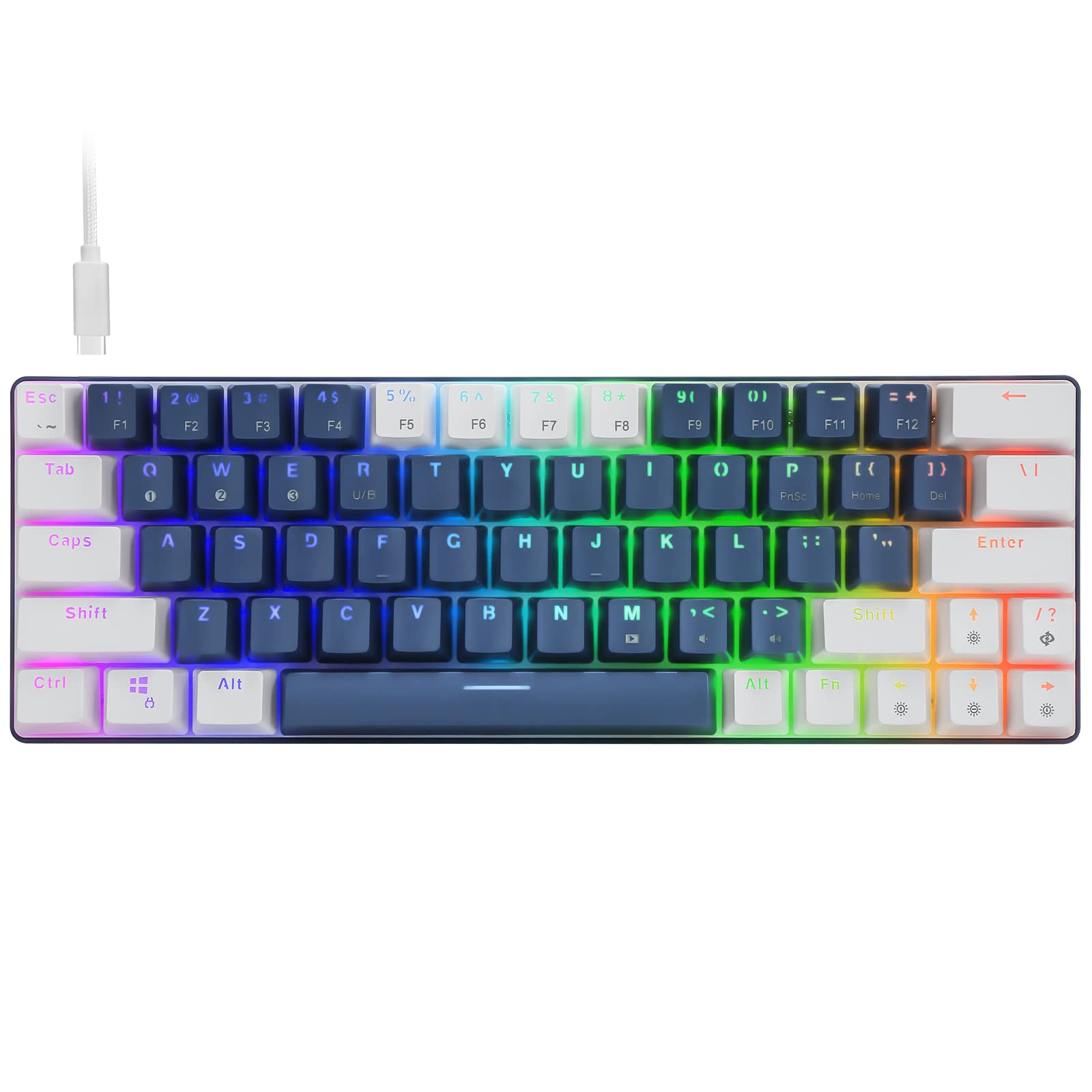 HUOJI 60% Mechanical Gaming Keyboard, RGB Backlit, Bluetooth 5.0 for PC/Mac Gamers - Perfect for Gaming & Home Office