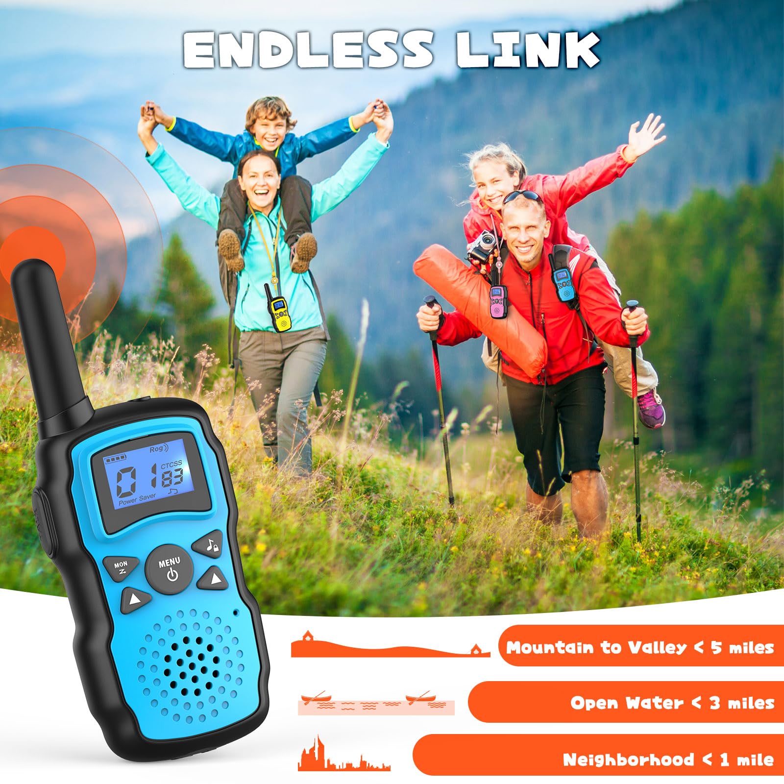 Wishouse Kids Walkie Talkies - Rechargeable Long Range Walkie Talkies for Boys & Girls Ages 4-10, 3 Pack with Flashlight & VOX - Perfect for Hiking, Camping, Outdoor Adventures & Birthday Gifts