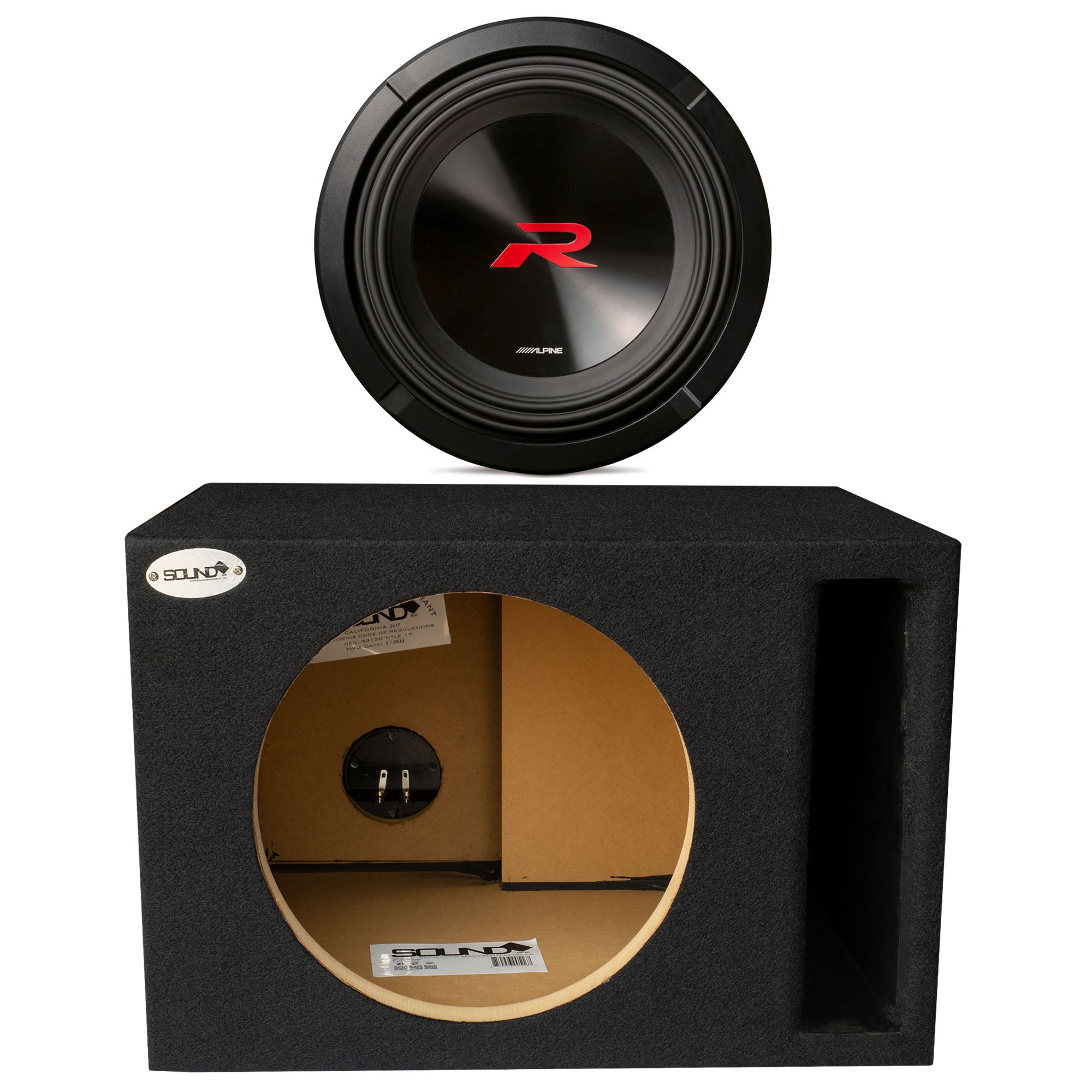 Alpine R2 W10D4 10-Inch Dual 4 Ohm Car Subwoofer with SoundBox E Series Vented Enclosure - Powerful Bass for Trucks, SUVs & Car Audio Systems