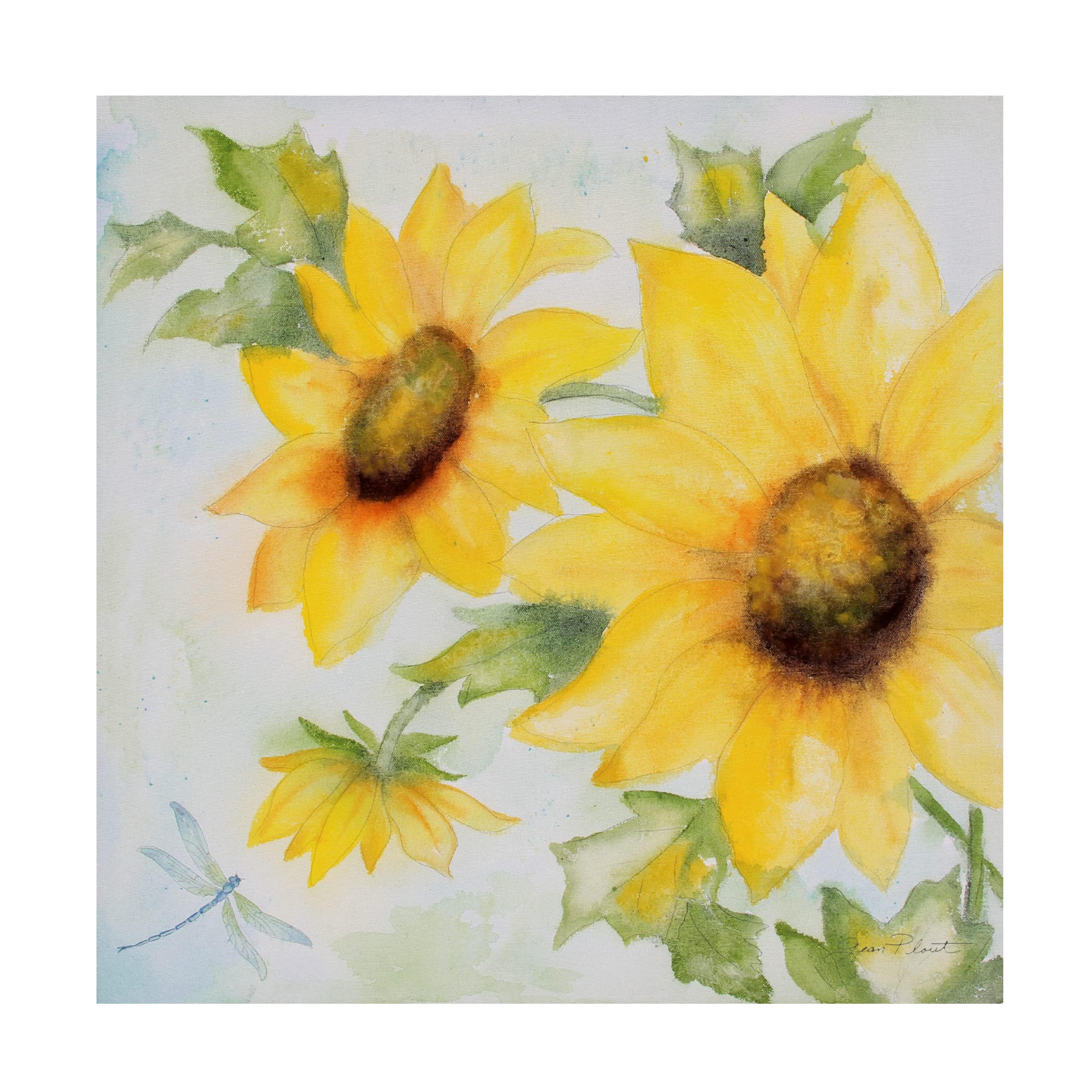 Jean Plout 'Sunny Flowers B' 35x35 Floral Canvas Wall Art - Handmade Oil Painting Reproduction for Living Room, Bedroom & Office Decor