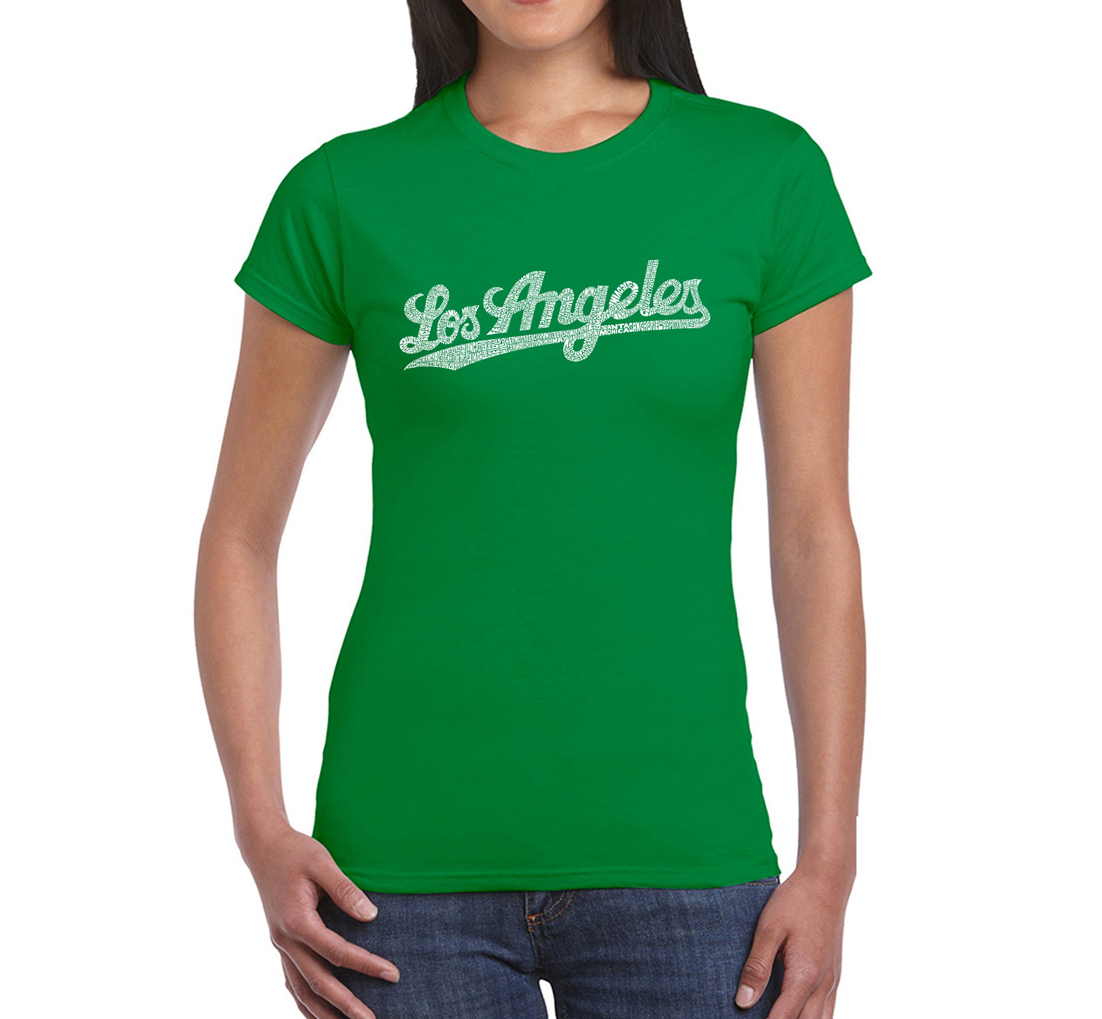 LA Pop Art Women's Word Art T-Shirt - Trendy Los Angeles Neighborhoods Graphic Tee for Casual Wear & Street Style