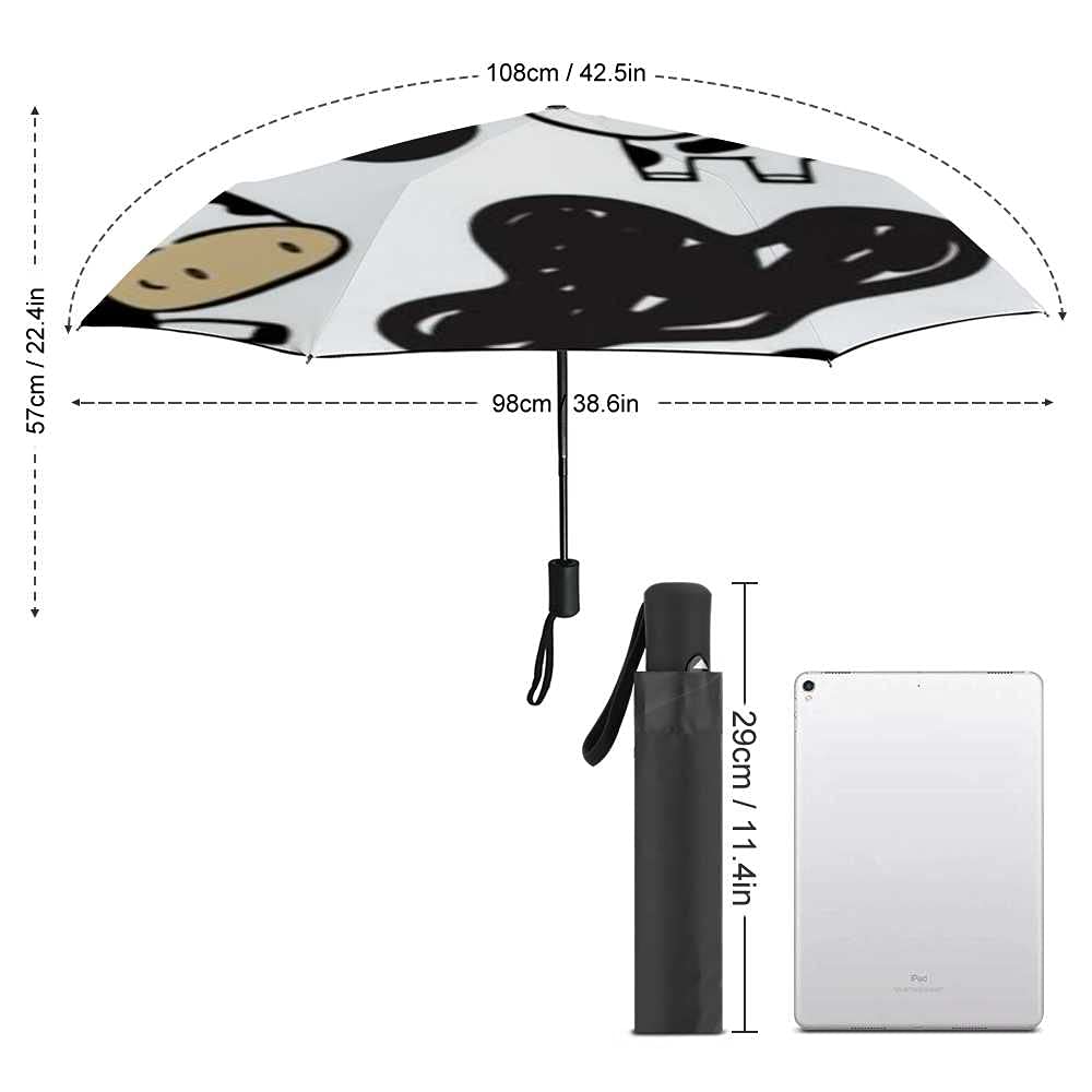 Windproof Travel Umbrella - Compact Automatic Open Close Watercolor Cow Print Rain Umbrella for Men & Women - Perfect for Golf, Commuting & Outdoor Activities