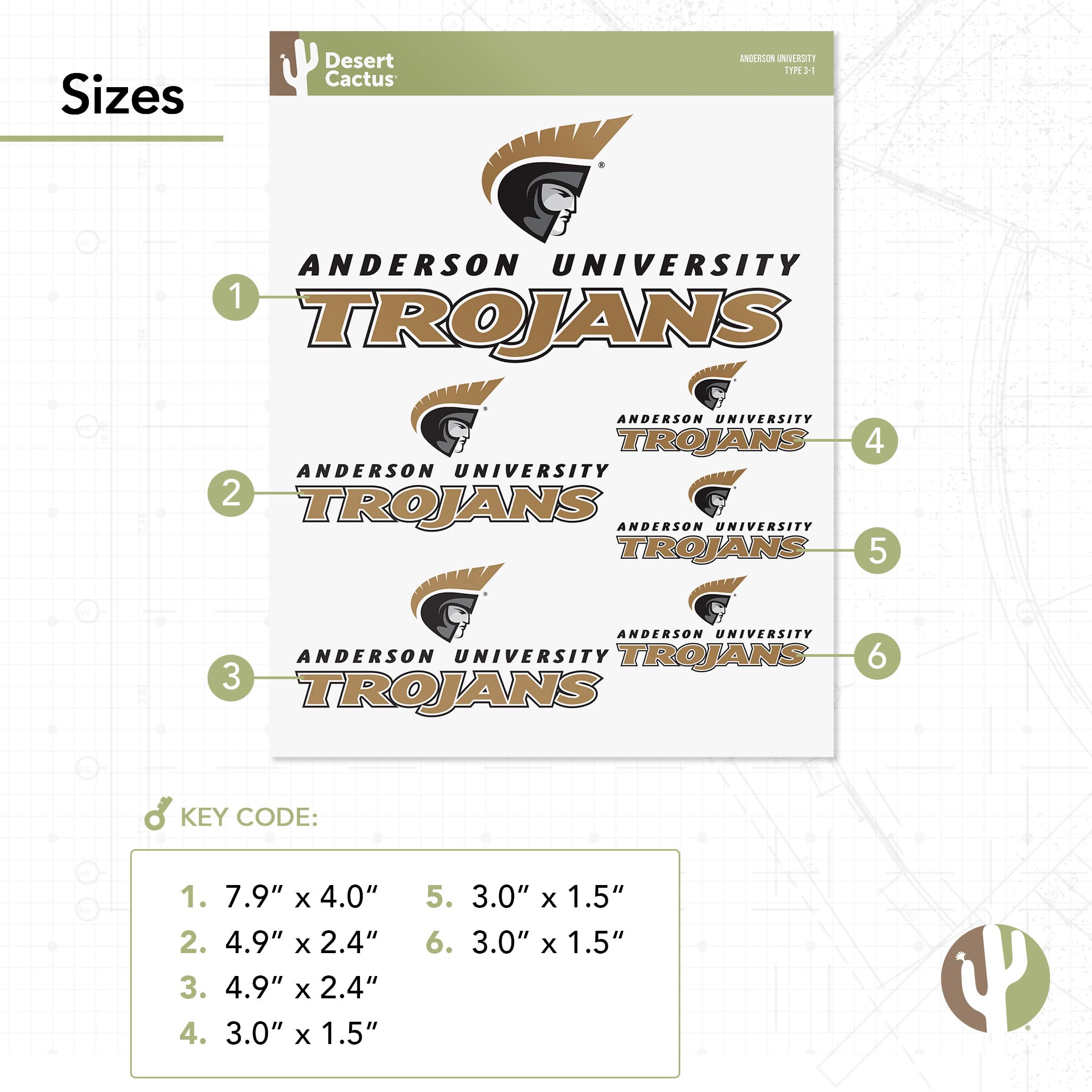 Desert Cactus Anderson University Stickers - Vinyl Decals for Laptop, Water Bottle, Car & Scrapbook - Trojan Pride Decoration - Perfect for Dorm Room, School Spirit & Fan Gifts