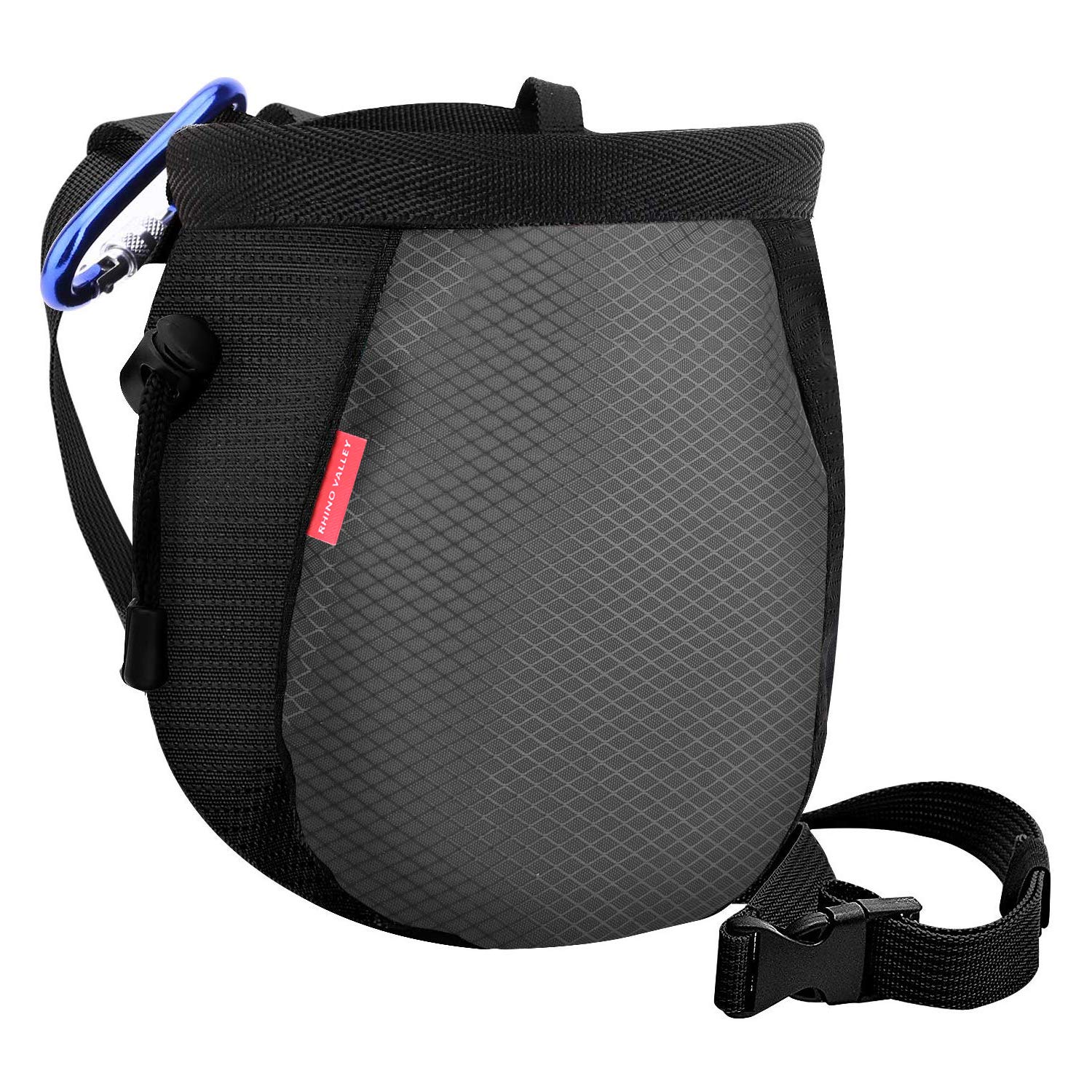 Rhino Valley No Leak Climbing Chalk Bag with Adjustable Belt, Carabiner Clip & Zippered Pockets - Perfect for Rock Climbing, Bouldering, CrossFit, Weightlifting & Gym Workouts | Durable & Secure Chalk Holder for Outdoor Sports & Fitness Training