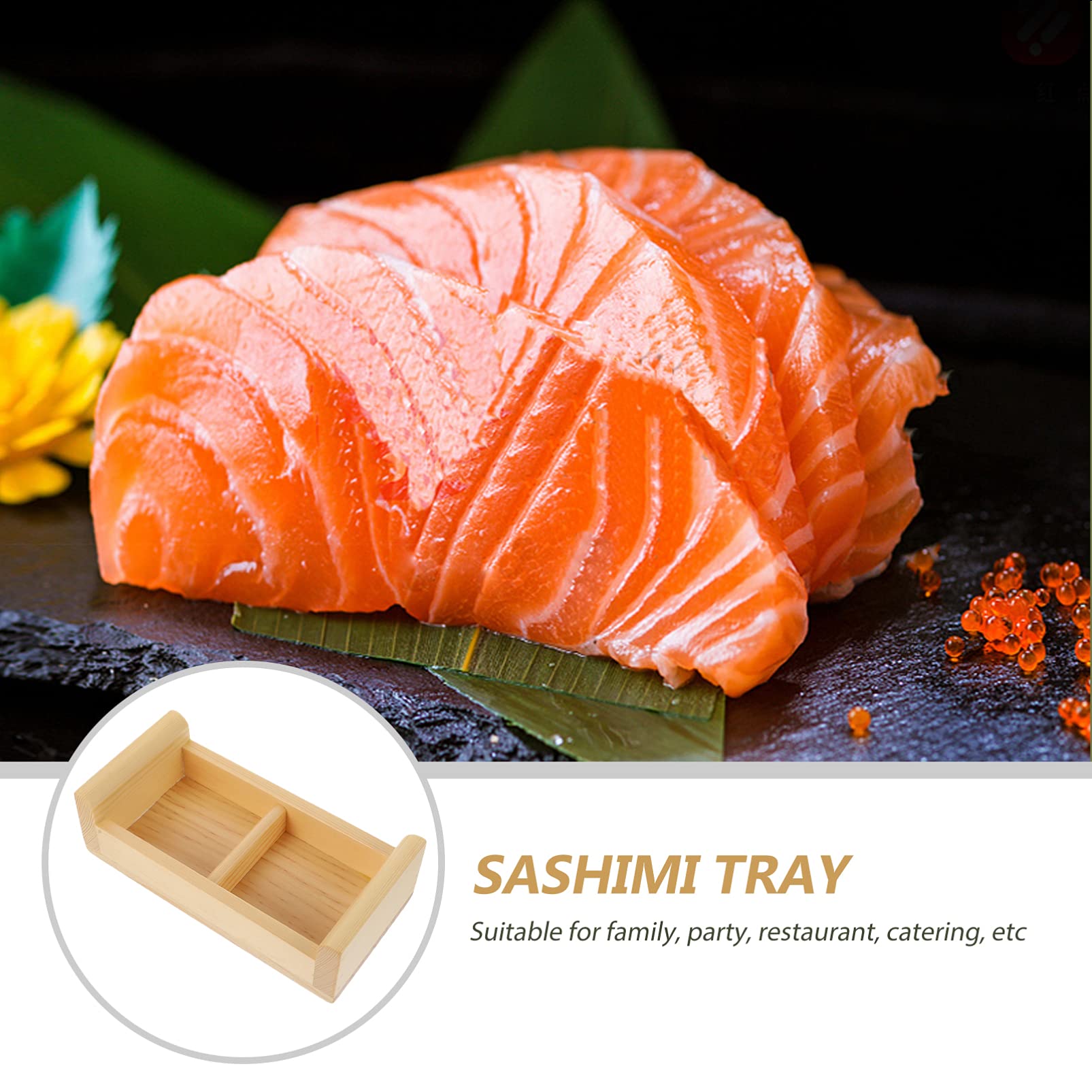 Wooden Sushi Serving Tray - Japanese Appetizer Plate for Fruits & Salad
