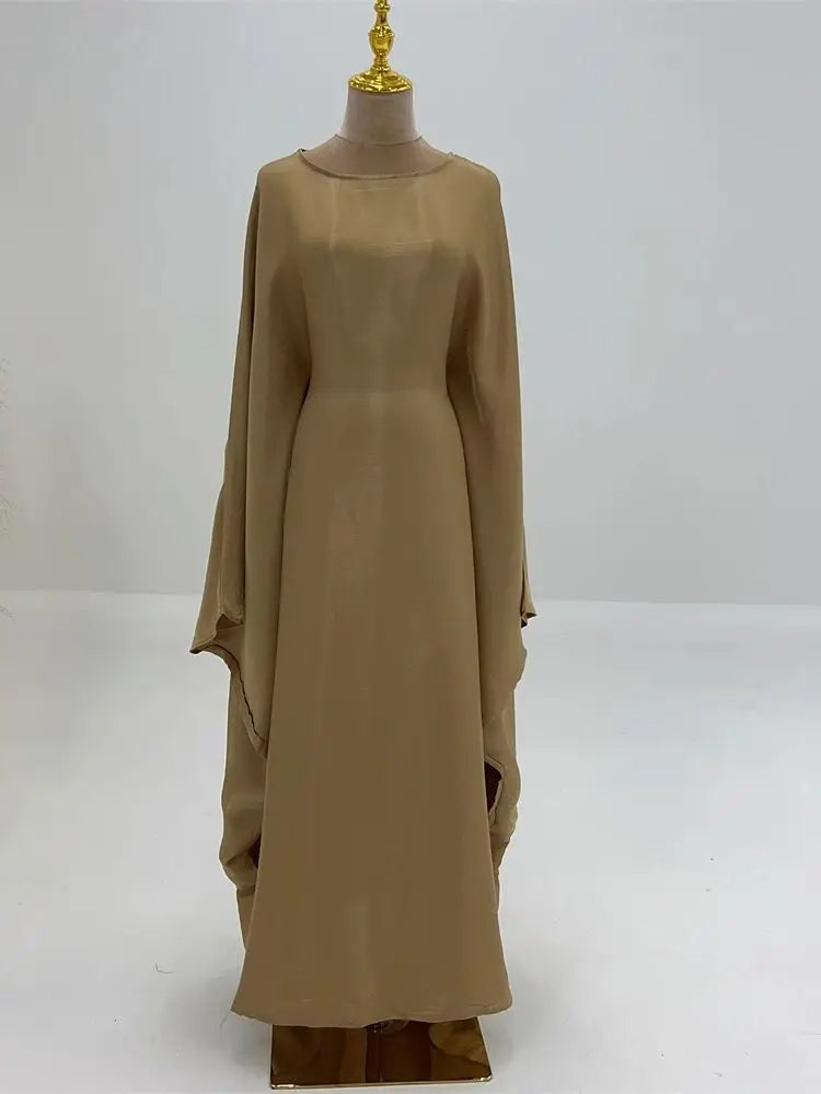 Elegant Batwing Sleeve Satin Abaya Dress for Women - Modest Muslim Prayer Dress for Eid, Wedding & Special Occasions