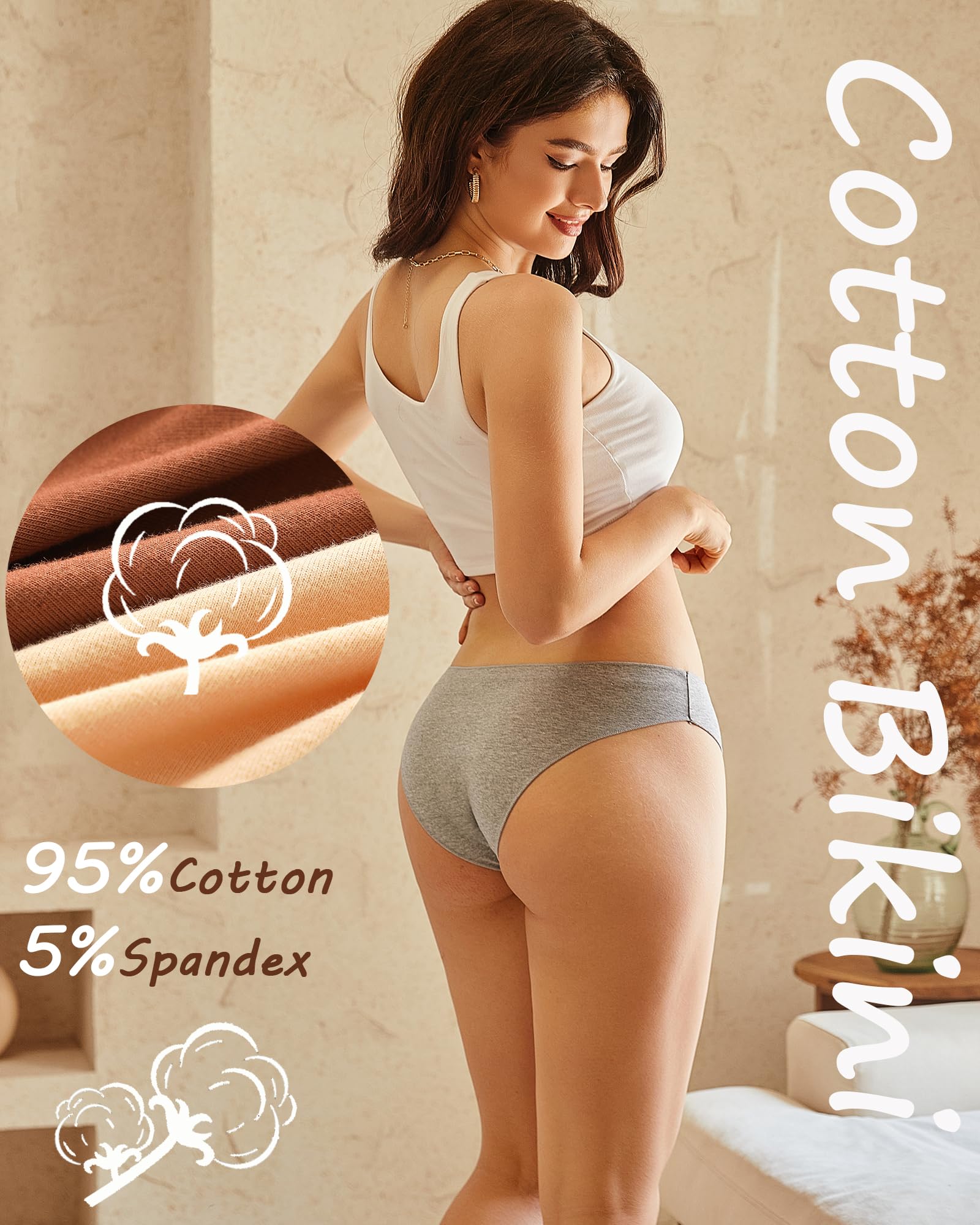 UNDER THE SEA Women's 6-Pack Cotton Bikini Underwear - Low Rise, High Cut, Breathable Cheeky Panties (Sizes S-XL) | Comfortable Daily Wear & Beach Outfits