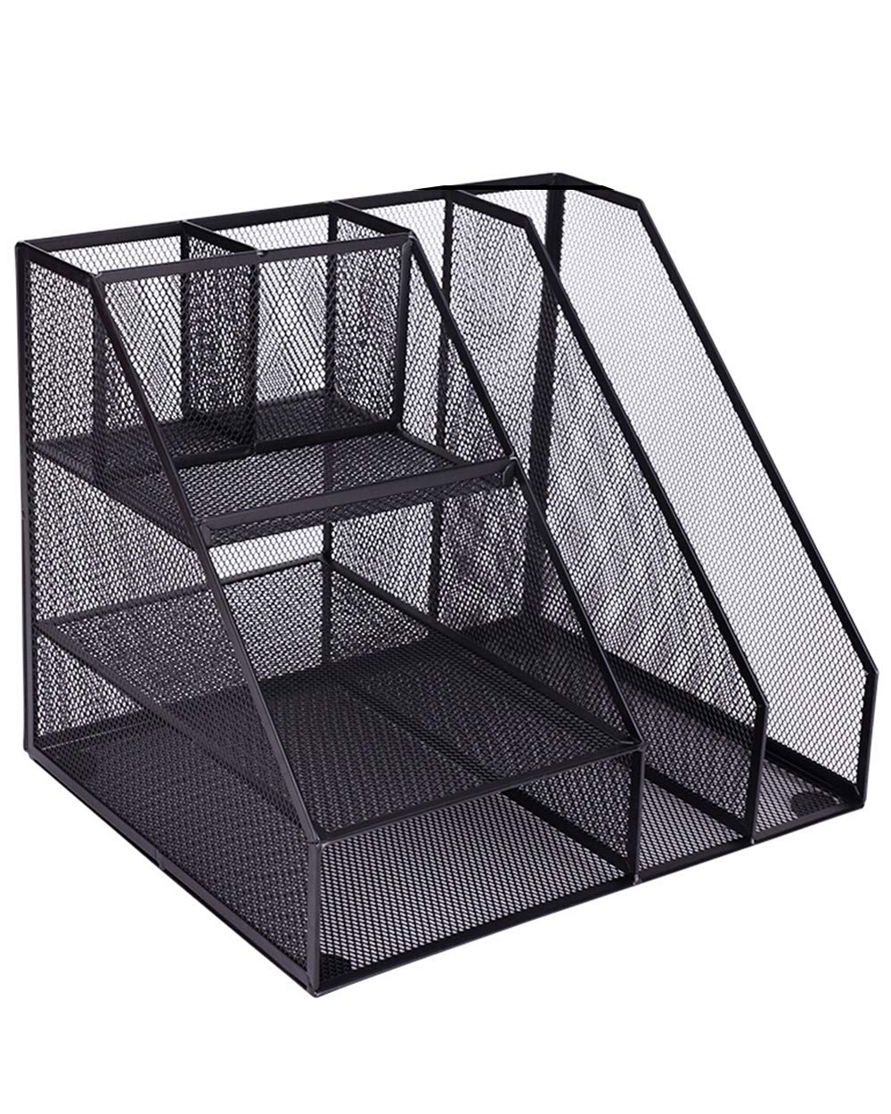 Steel Mesh Desk Organizer with 7 Compartments - Office Supplies Storage for Files, Papers, Folders & Accessories | Black Desktop Organizer Tray for Home & Office Workspace