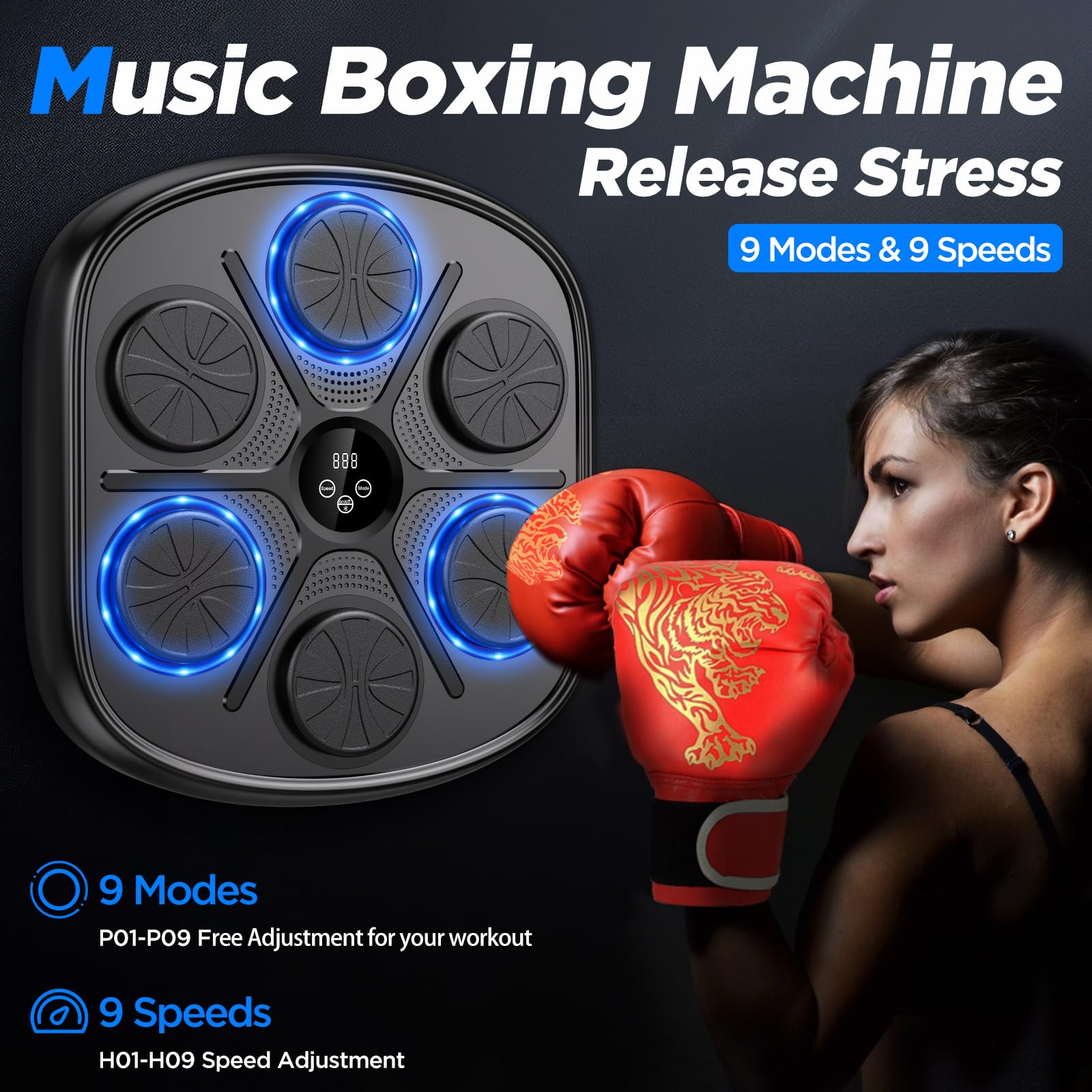 2024 Smart Music Boxing Machine with Speed Adjustment - Boxing Training Equipment with Gloves, Electronic Punching Pad for Home Gym - Perfect for Fitness, Stress Relief & Cardio Workouts (Black)