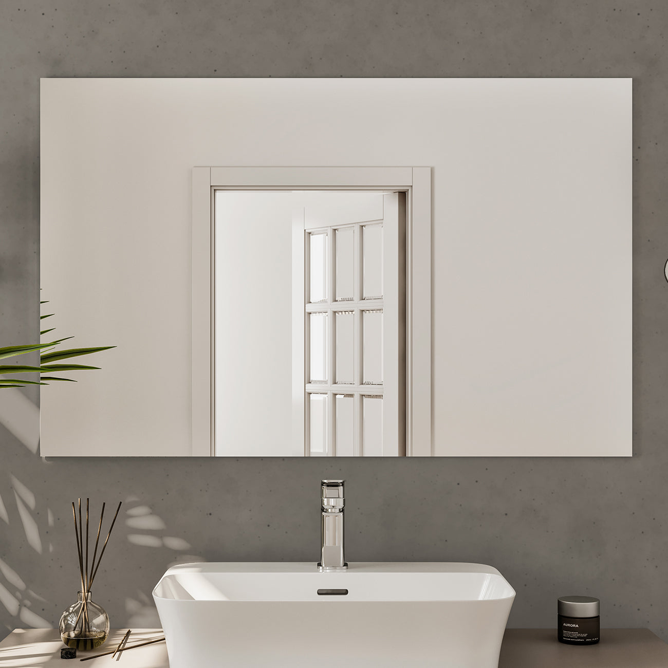 Eviva Sleek 42 x 30 Inch Frameless Rectangular Wall Mirror - Perfect for Bathroom, Bedroom, and Entryway Decor