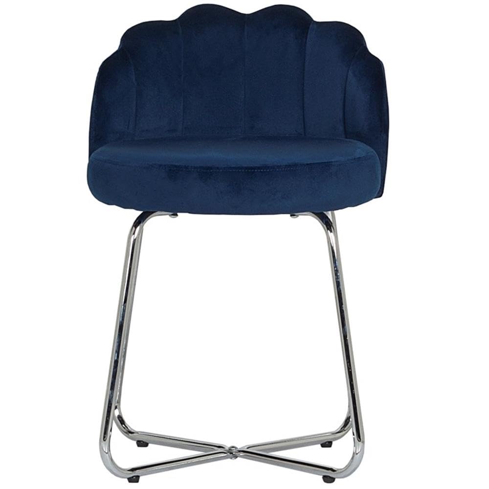 BOWERY HILL Traditional Metal Vanity Stool with Dark Blue Fabric - Vintage Style Bathroom Stool for Makeup Dressing Table, Bedroom & Powder Room Decor