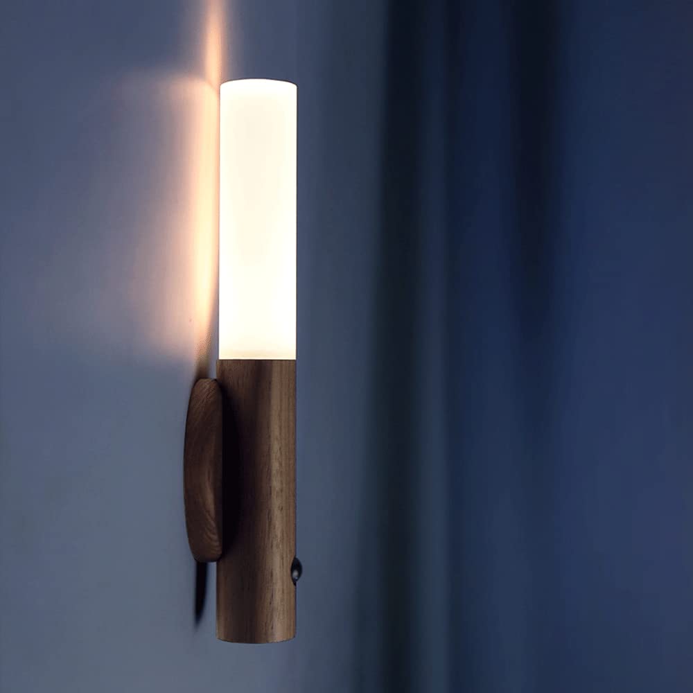 Rechargeable LED Wall Sconce with Human Body Sensor - Smart Wood Night Light for Stairs, Hallway, Kids Room & Wardrobe | Motion-Activated Safety Lighting for Home & Office
