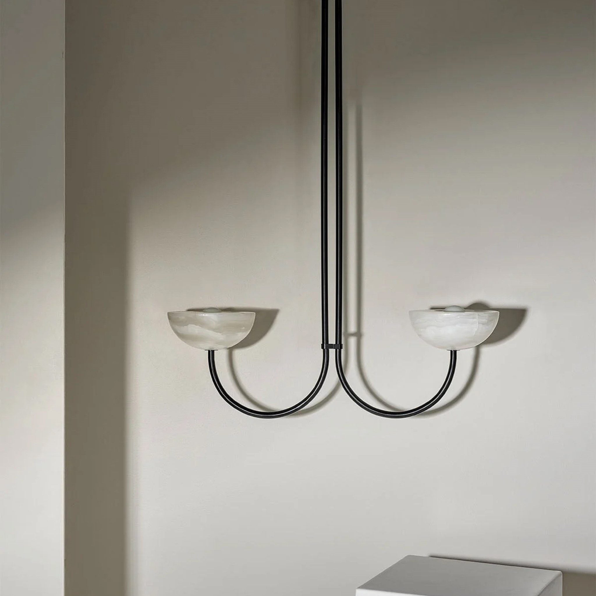 Marz Designs Aurelia Double Pendant Light - White Onyx & Brushed Black Finish - 2 Size Options - Modern Ceiling Lighting for Dining Room, Kitchen Island or Entryway