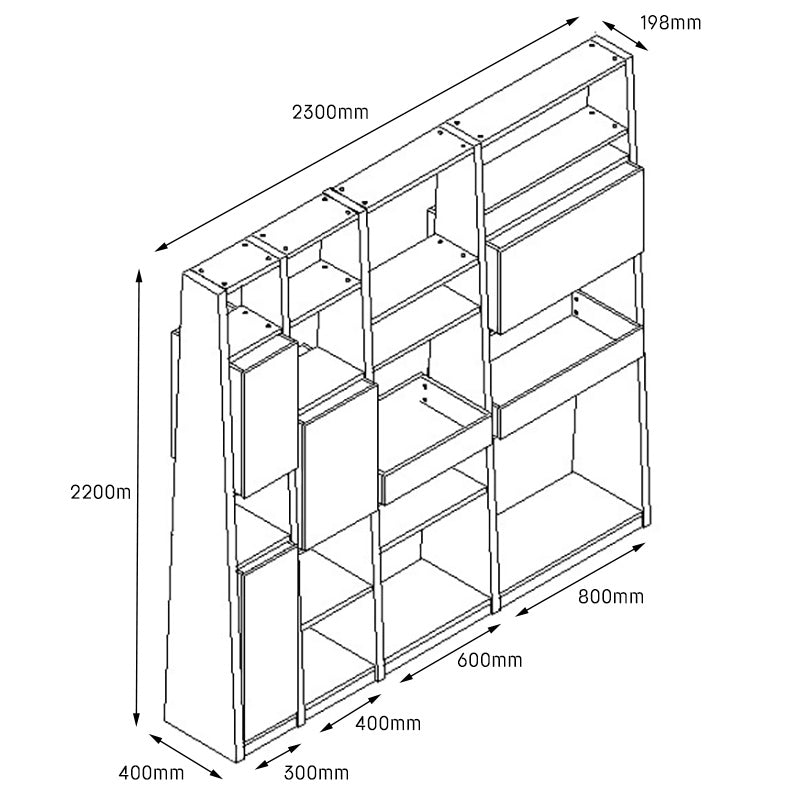 BARON Display Unit 230cm Warm Oak & Black - Modern Bookshelf for Living Room, Office & Bedroom Storage