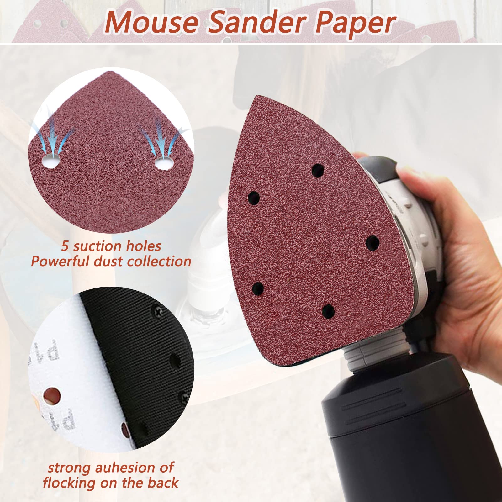 ZEHIQ 60-Piece Mouse Detail Sander Sandpaper Set - 5 Hole Hook & Loop Sanding Discs (40/60/80/120/240/320 Grit) for 140mm Sanders - Perfect for Woodworking, Furniture Refinishing & DIY Projects