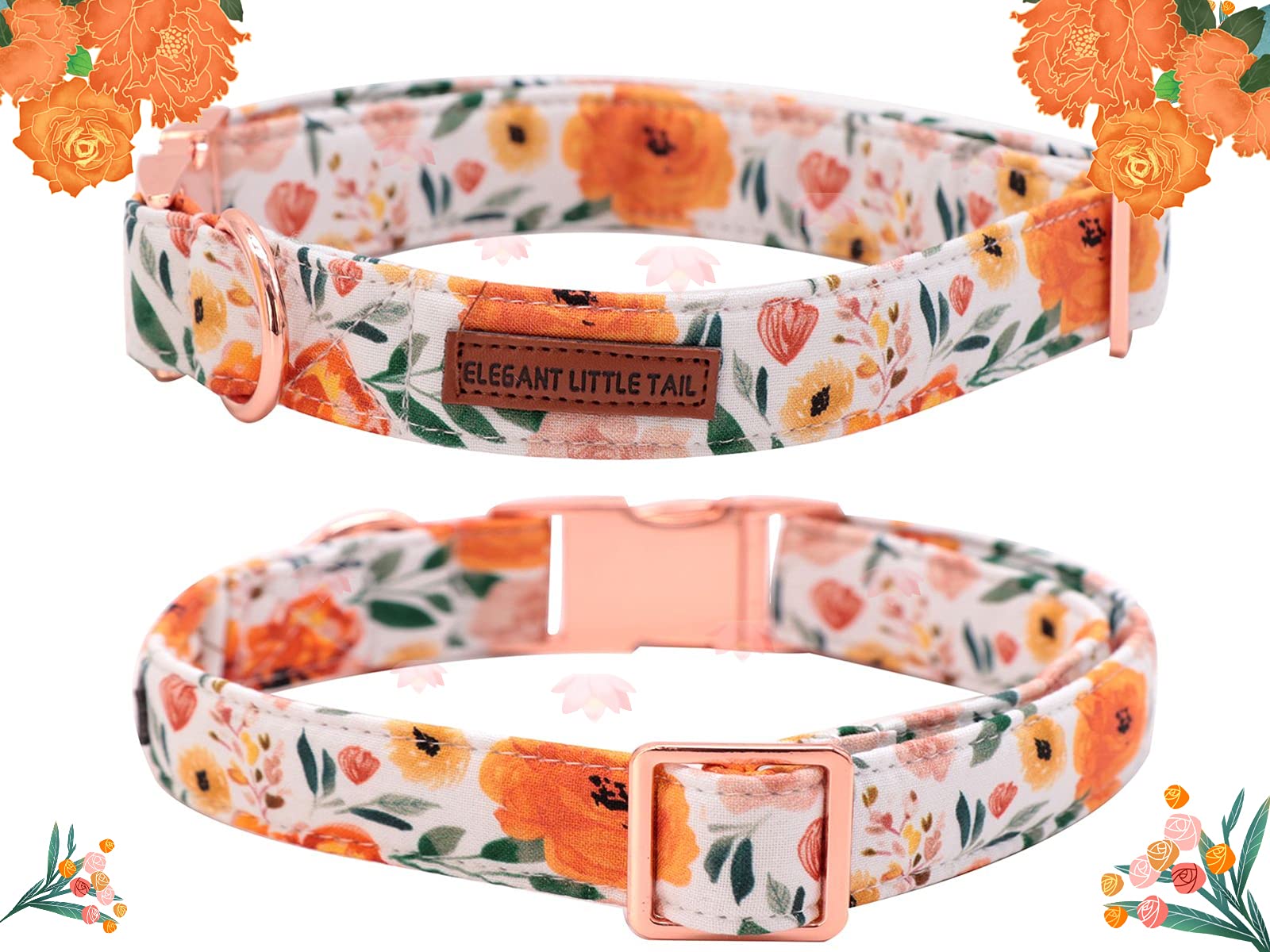 Elegant Floral Dog Collar with Bow - Adjustable Comfortable Bowtie Collar for Small Medium Large Dogs & Cats - Perfect for Pet Parties, Weddings & Photo Shoots