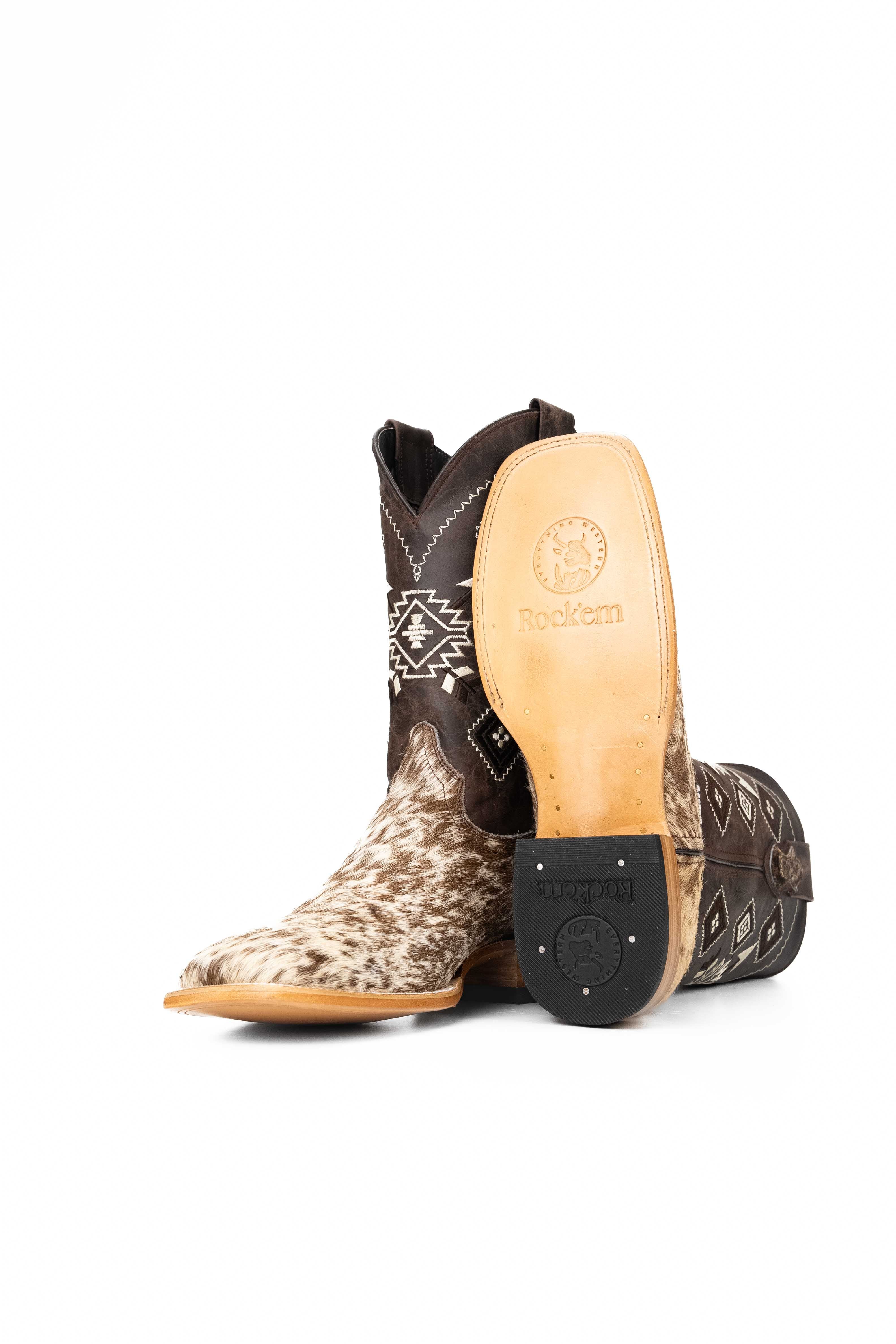 **Men's Genuine Cowhide Square Toe Cowboy Boots - Size 10 (Box NM60) - Western Style, Durable & Comfortable for Riding, Work & Outdoor Adventures**