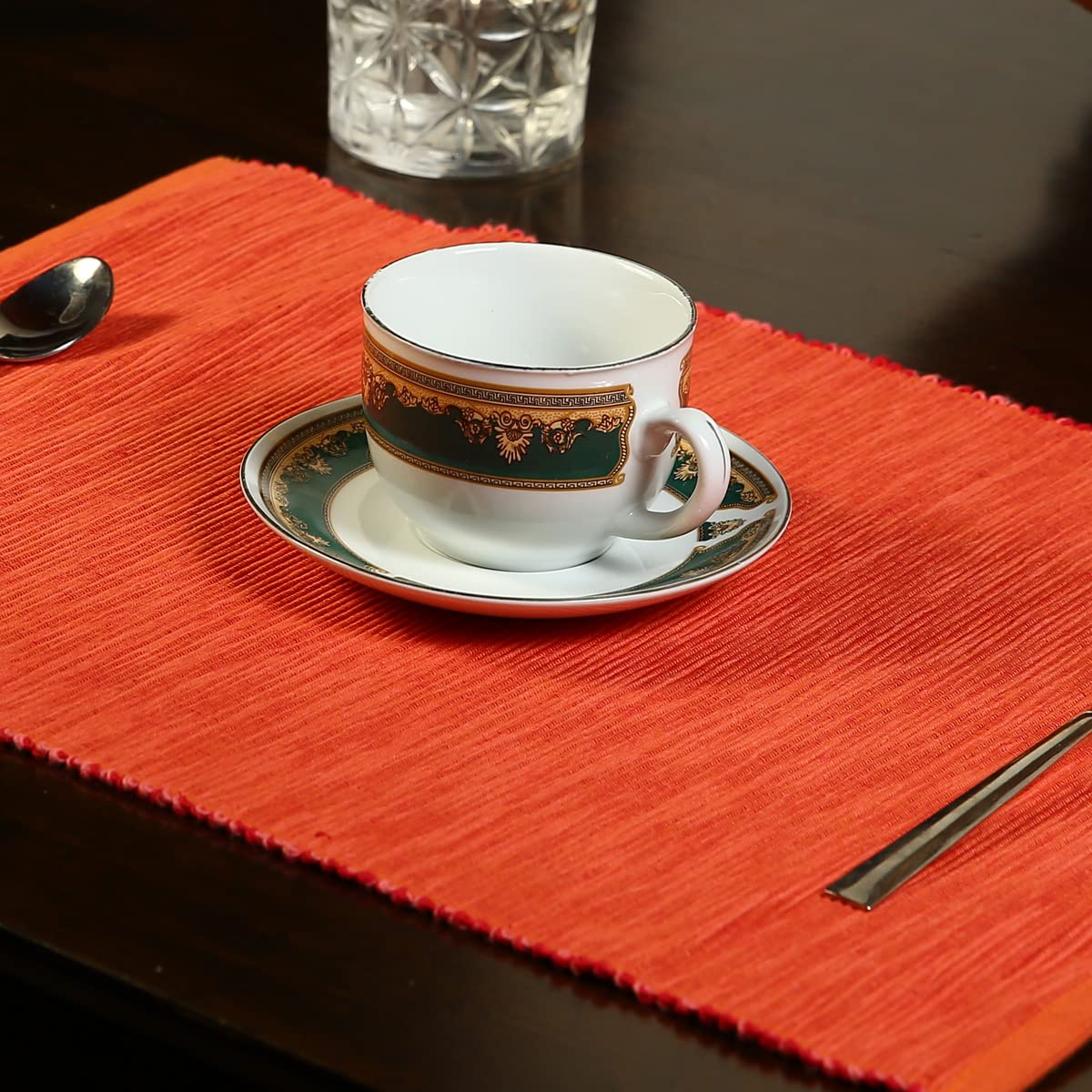 Premium Cotton Table Mat Set of 2 - Heat Resistant Dining Table Placemats for Kitchen & Dining Room - Stylish Orange Home Decor for Everyday Use & Dinner Parties