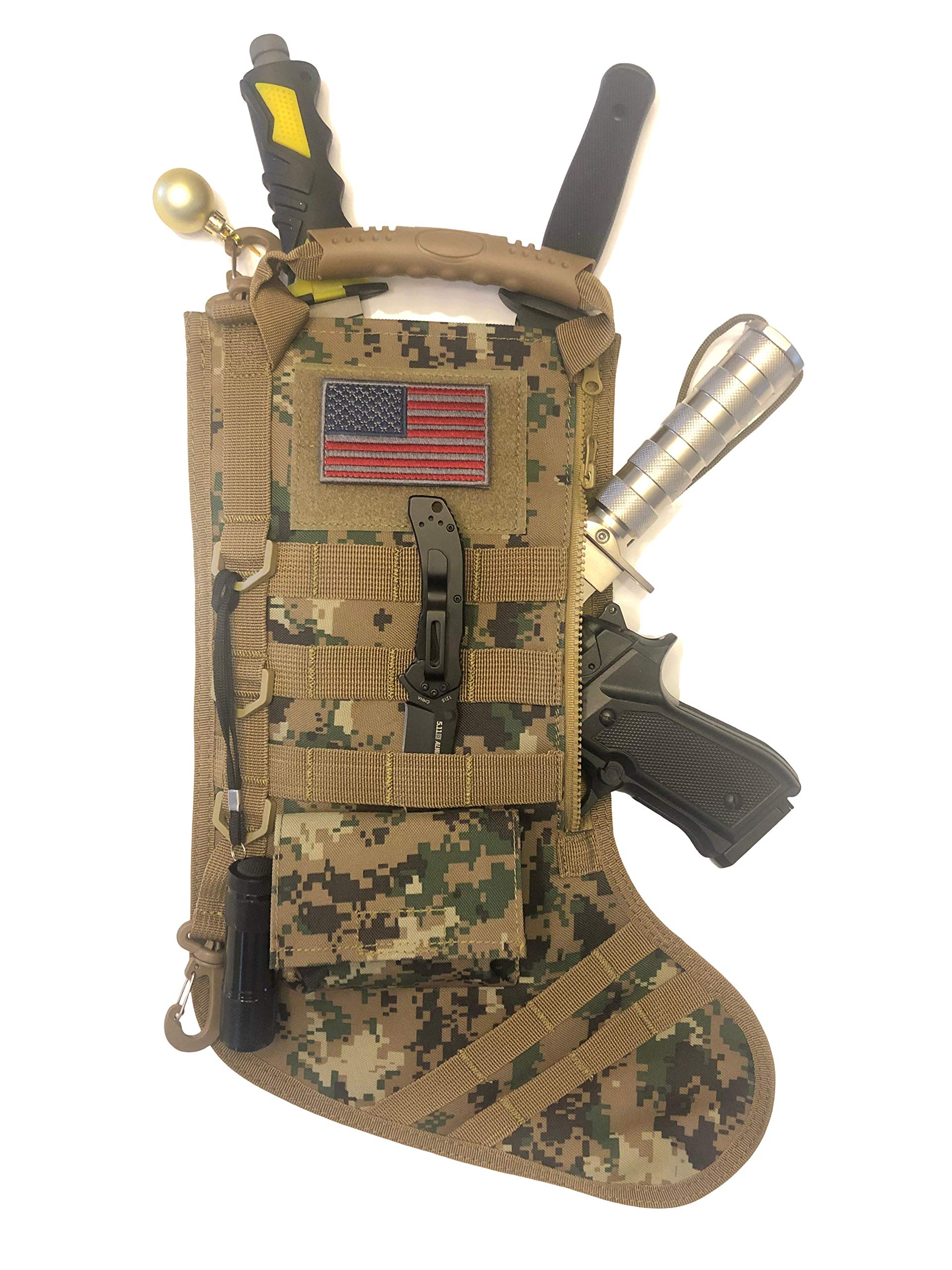 Tactical Christmas Stocking with Molle Gear - Durable Military Style Holiday Decor for Fireplace, Wall or Truck - Perfect for Outdoor Enthusiasts & Christmas Gifts