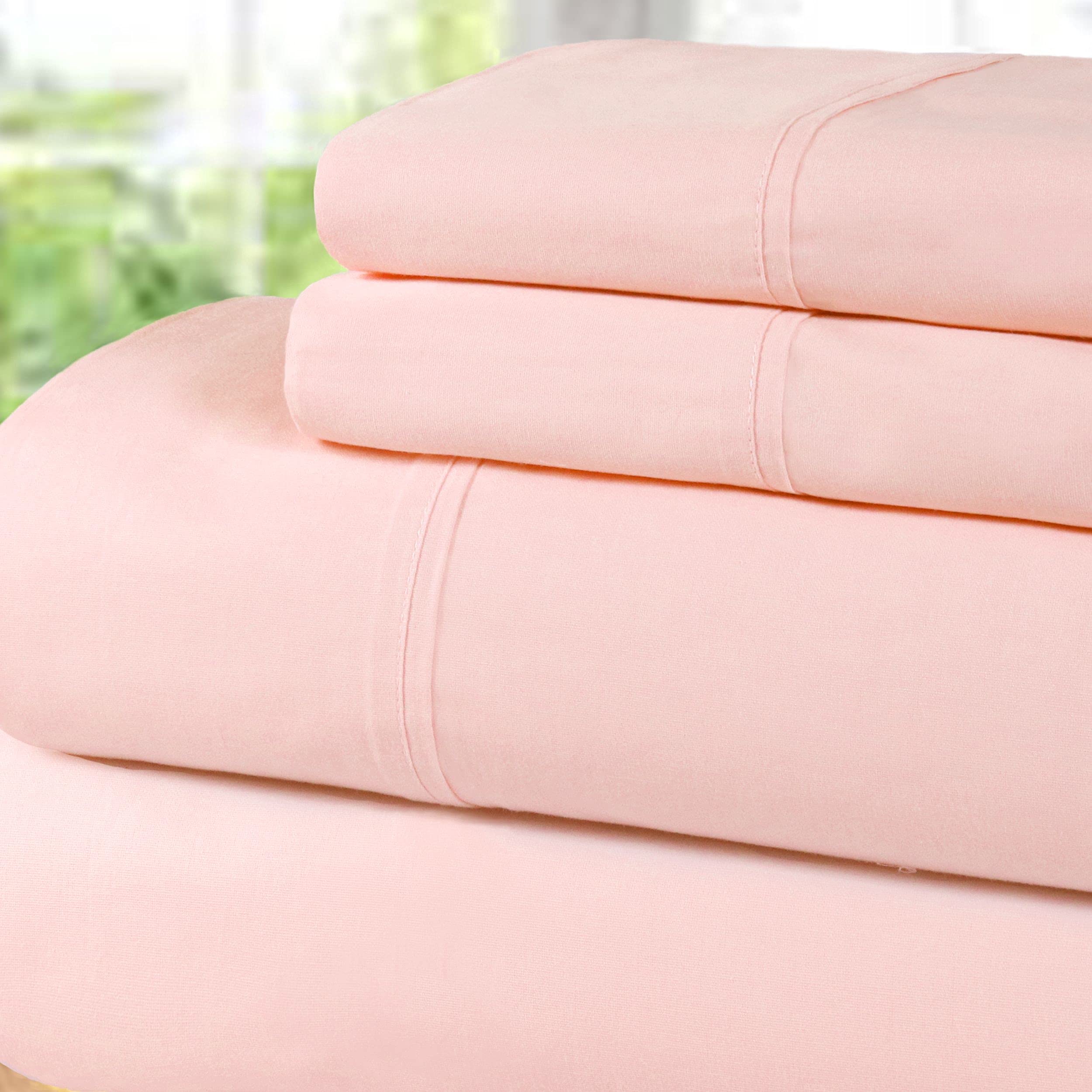 BLUENILEMILLS 300-Thread Count Breathable Cotton Percale Deep Pocket 5-Piece Sheet Set - Split King Size, Blush Pink - Luxury Bedding for Hotels, Guest Rooms & Master Bedrooms