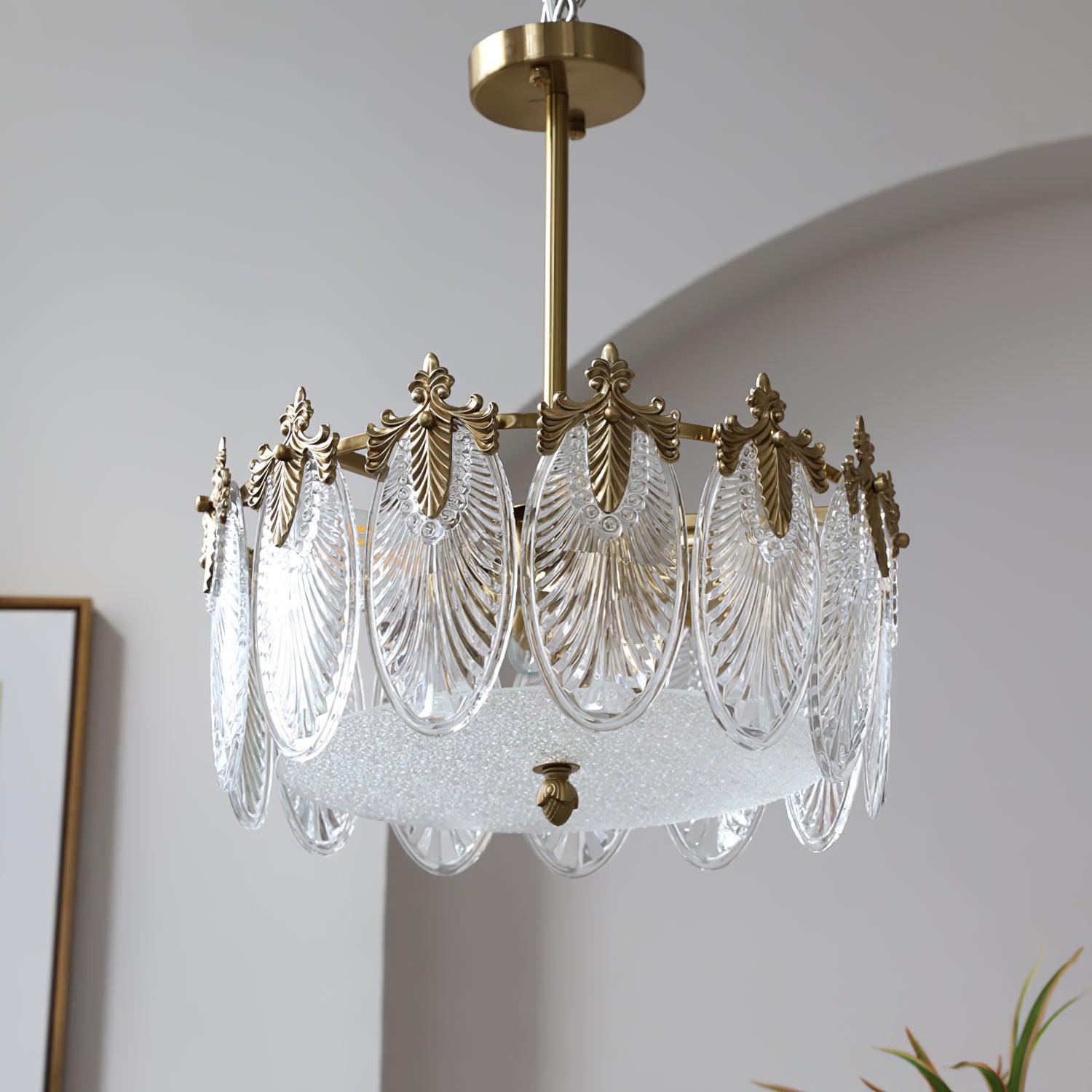 Elegant Decorative Pattern Glass Round Chandelier - Modern Crystal Ceiling Light Fixture for Dining Room, Bedroom, Living Room & Foyer Lighting