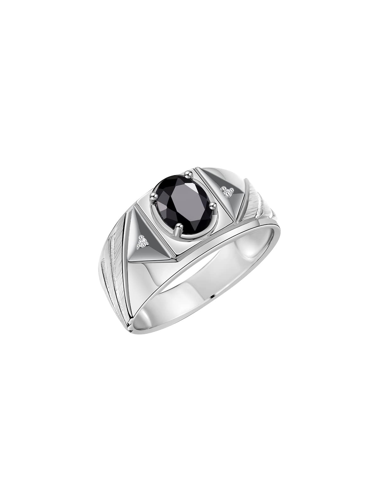 Rylos Men's Sterling Silver Designer Rings - Classic 8x6MM Oval Gemstone & Diamond Accent Birthstone Rings (Sizes 8-13) - Perfect for Weddings, Anniversaries & Gifts
