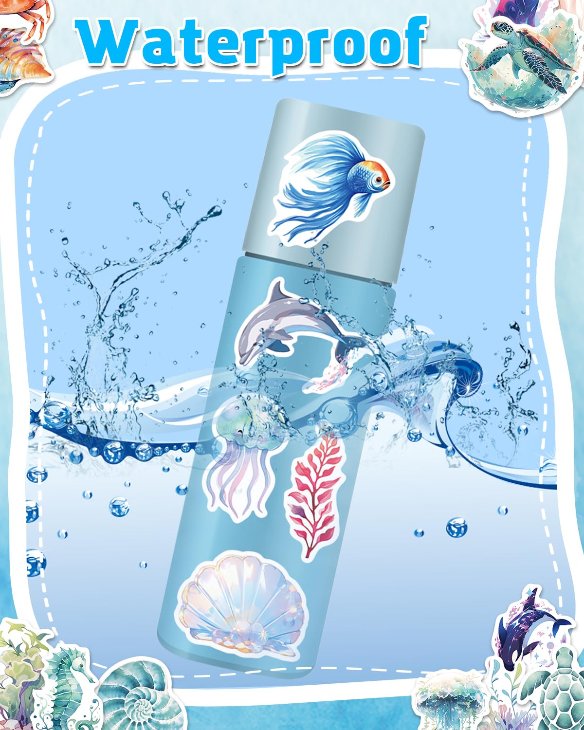 100 Pcs Ocean Animal Stickers - Cute Sea Creature Vinyl Stickers for Kids, Water Bottles, Laptop Decor - Perfect for Party Favors, DIY Crafts & Scrapbooking - Waterproof & Durable Decals for School, Home & Office Use