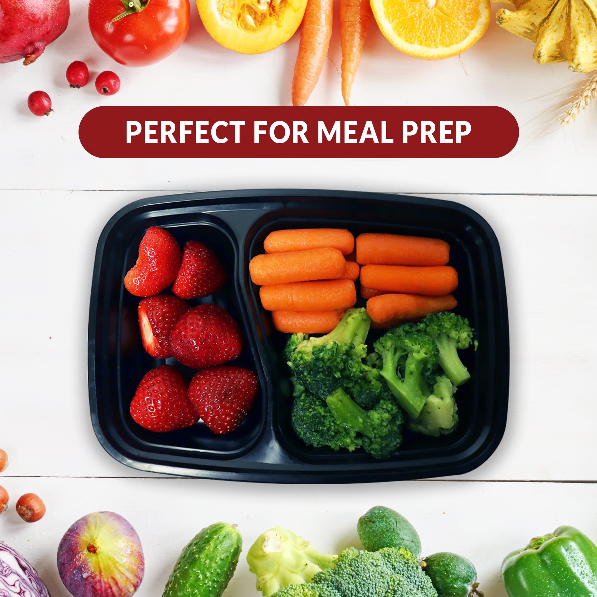 Reliable 32 oz Meal Prep Containers - 45 Pack with Lids | 2-Compartment Microwave-Safe Food Storage Containers | Reusable Bento Box & Lunch Box for Office, School, Picnics & Meal Prepping
