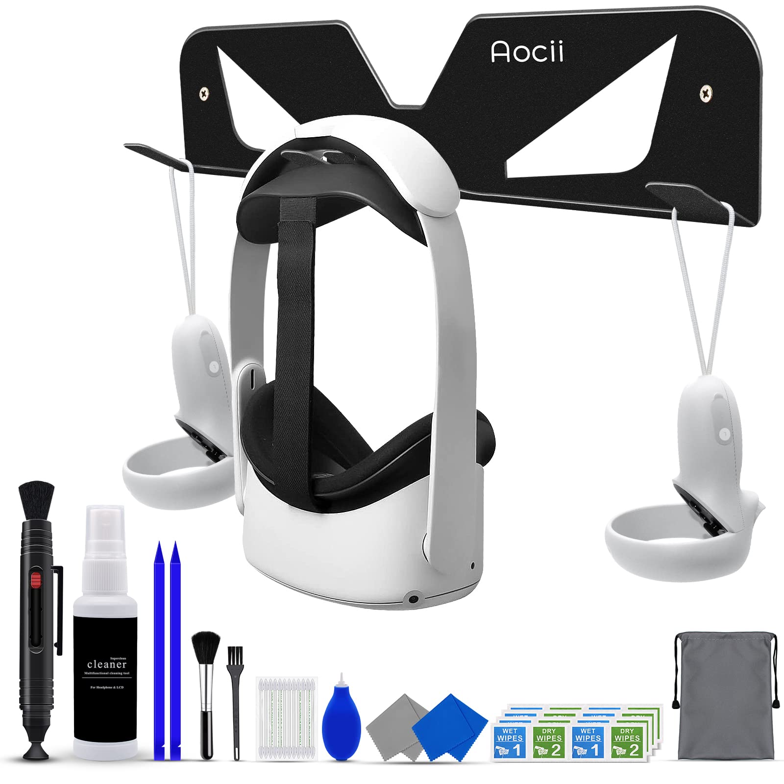 Premium VR Accessories Kit - VR Cleaning Kit & Headset Holder for Oculus Quest 2, HTC Vive, PSVR - Perfect for Gaming Setup & VR Maintenance
