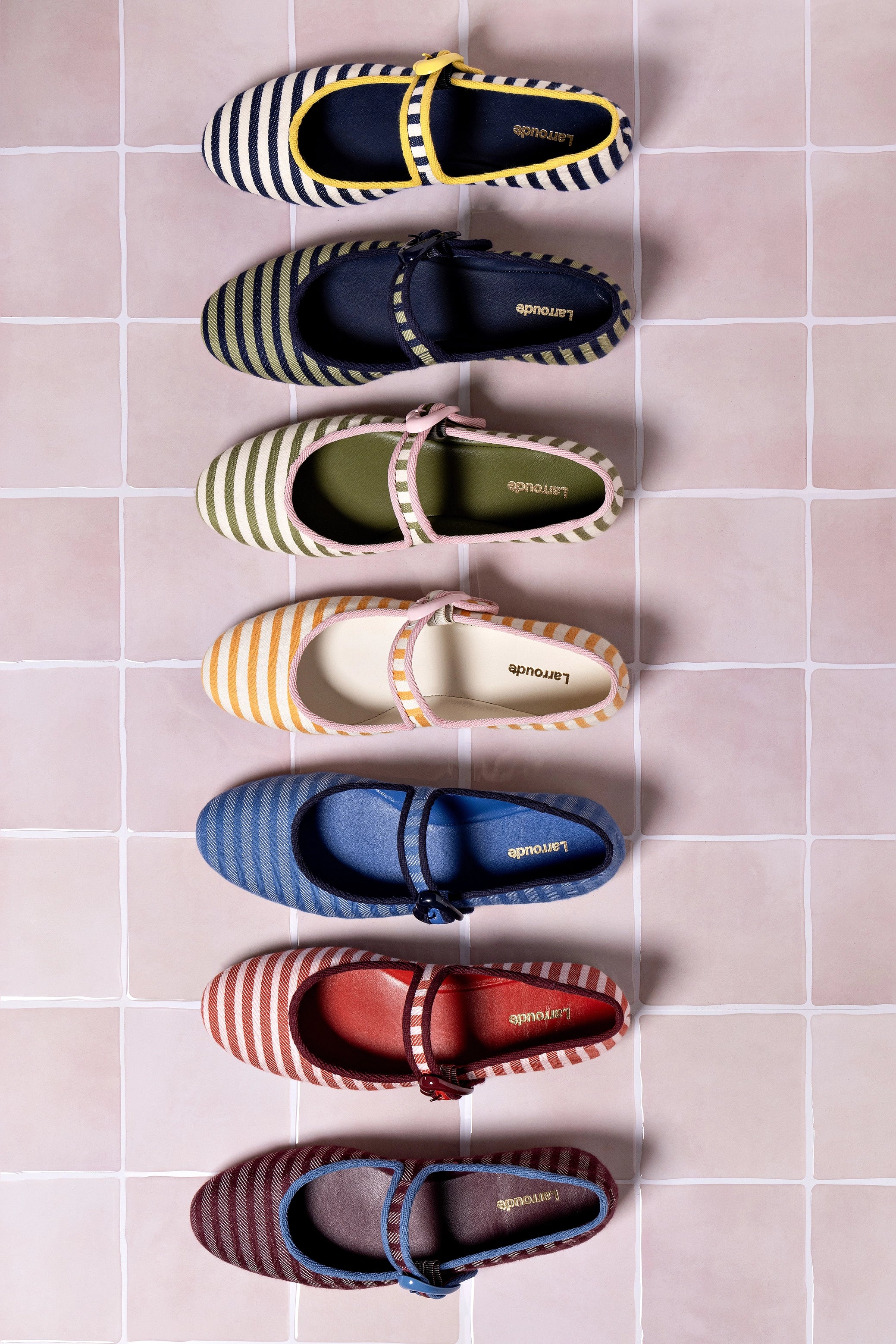 Verona Navy & Natural Striped Ballet Flats with Lemonade Trimming - Comfortable Women's Shoes for Work, Casual & Everyday Wear