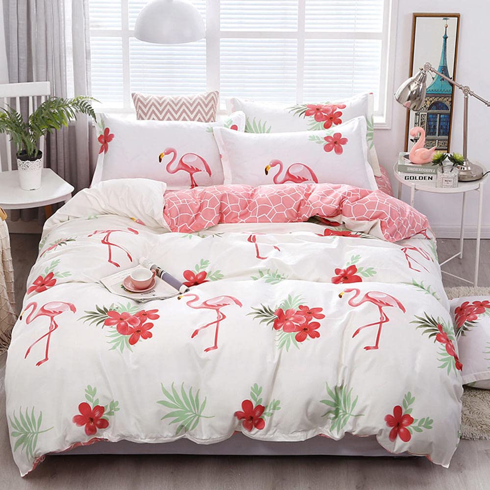 Flamingo Tropical Print Comforter Set - Pink Bedding for Queen & King Size Beds - 3 Piece Set with Pillowcases - Soft & Cozy for Adults & Kids - Perfect for Bedroom, Guest Room & Dorm Decor