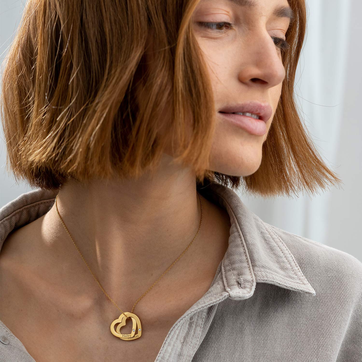 Engraved Diamond Interlocking Hearts Necklace for Women - Personalized Jewelry Gift for Wife, Mother, Birthday, Christmas, Mother's Day - Elegant Pendant for Romantic Occasions & Special Celebrations
