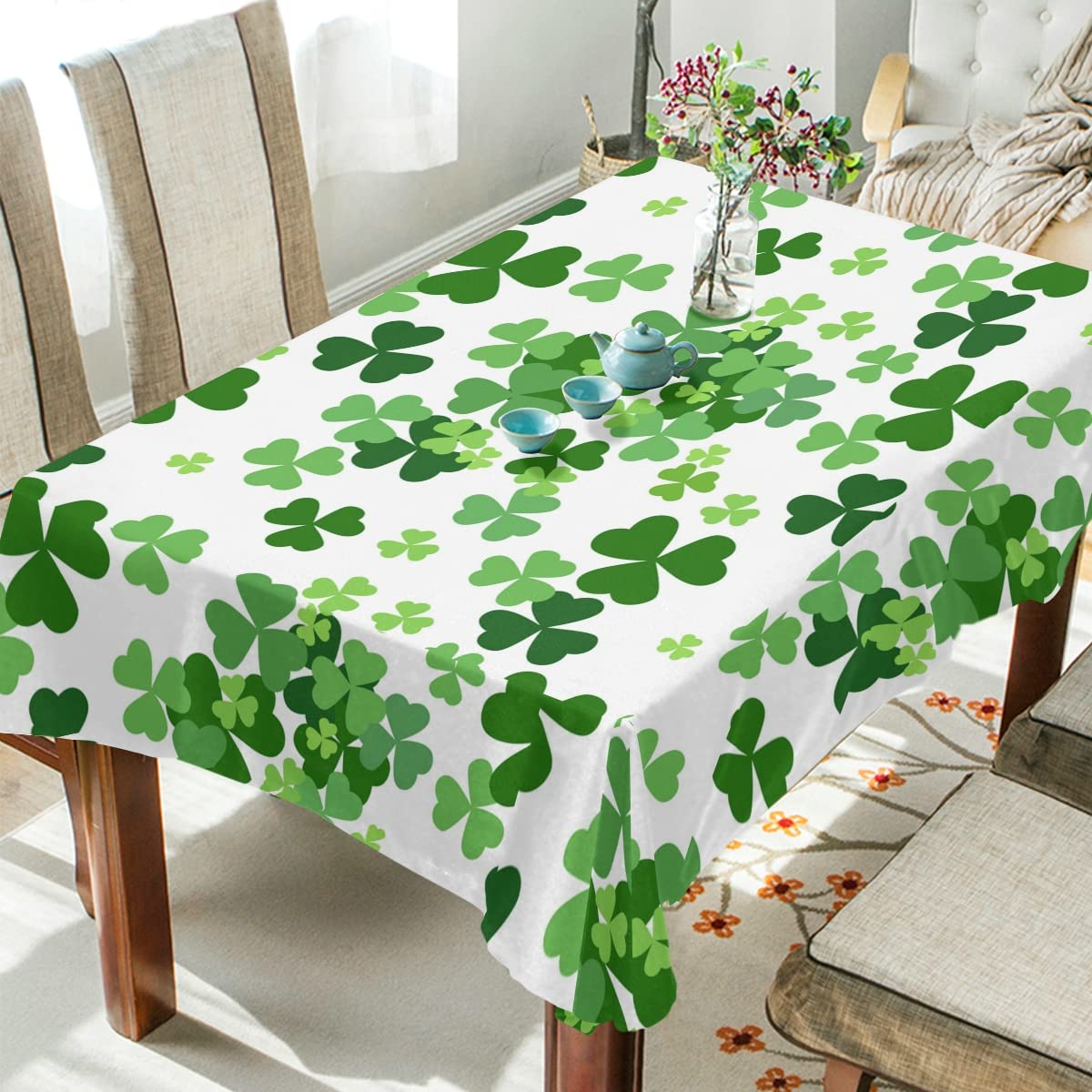 Lucky Clover Shamrocks Square Tablecloth - Modern Rectangle Table Linen Cover for Kitchen, Dining Room, Party & Home Decor - Perfect for St. Patrick's Day, Irish Themed Events & Everyday Dining