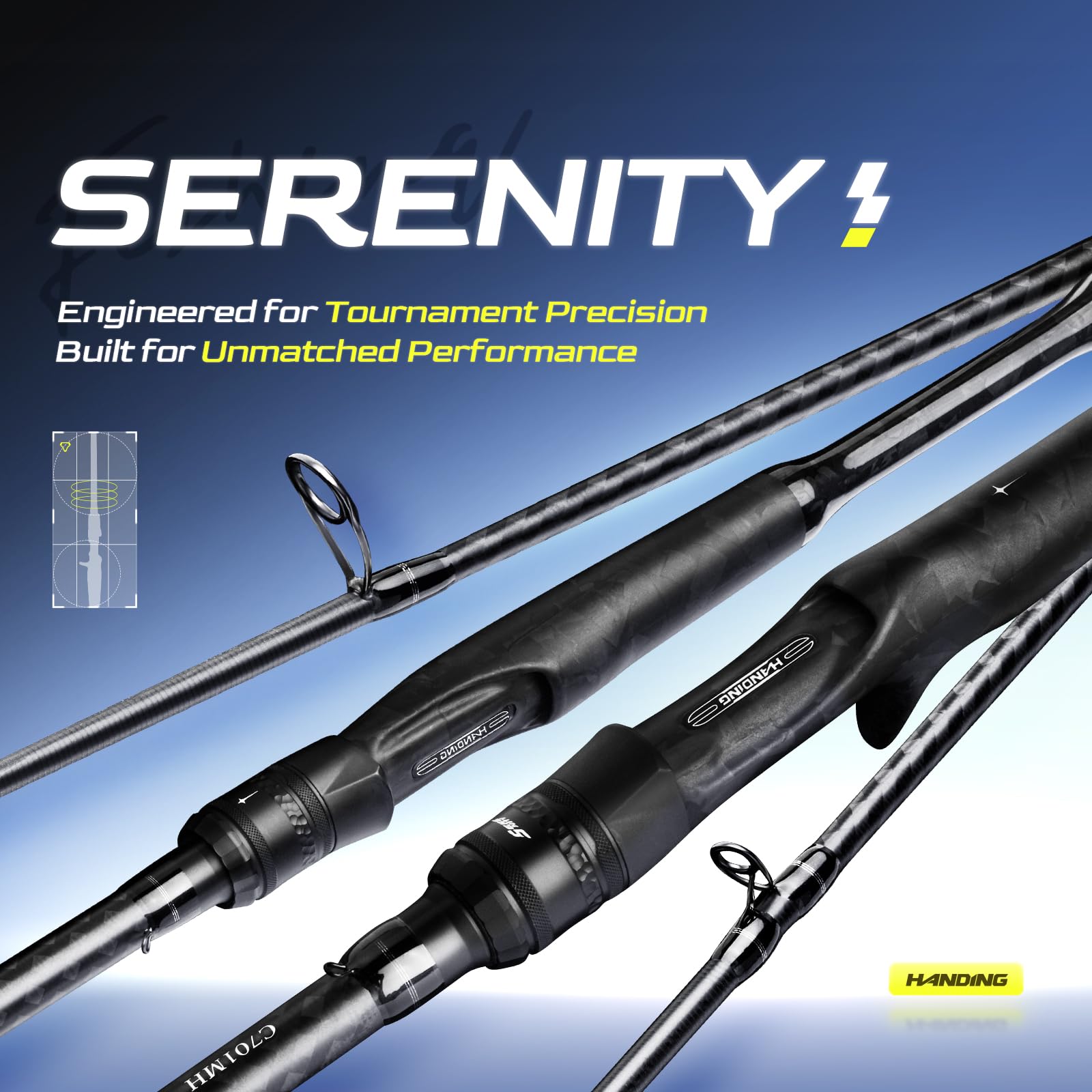 Serenity Lightweight One Piece Bass Fishing Rod - Seaguide LS Ring Guides, 40-Ton Carbon Fiber Blank, Full Carbon Monocoque Grip - High Sensitivity Spinning & Casting Rod for Freshwater & Saltwater Fishing - Perfect for Bass, Trout, and Walleye Anglers